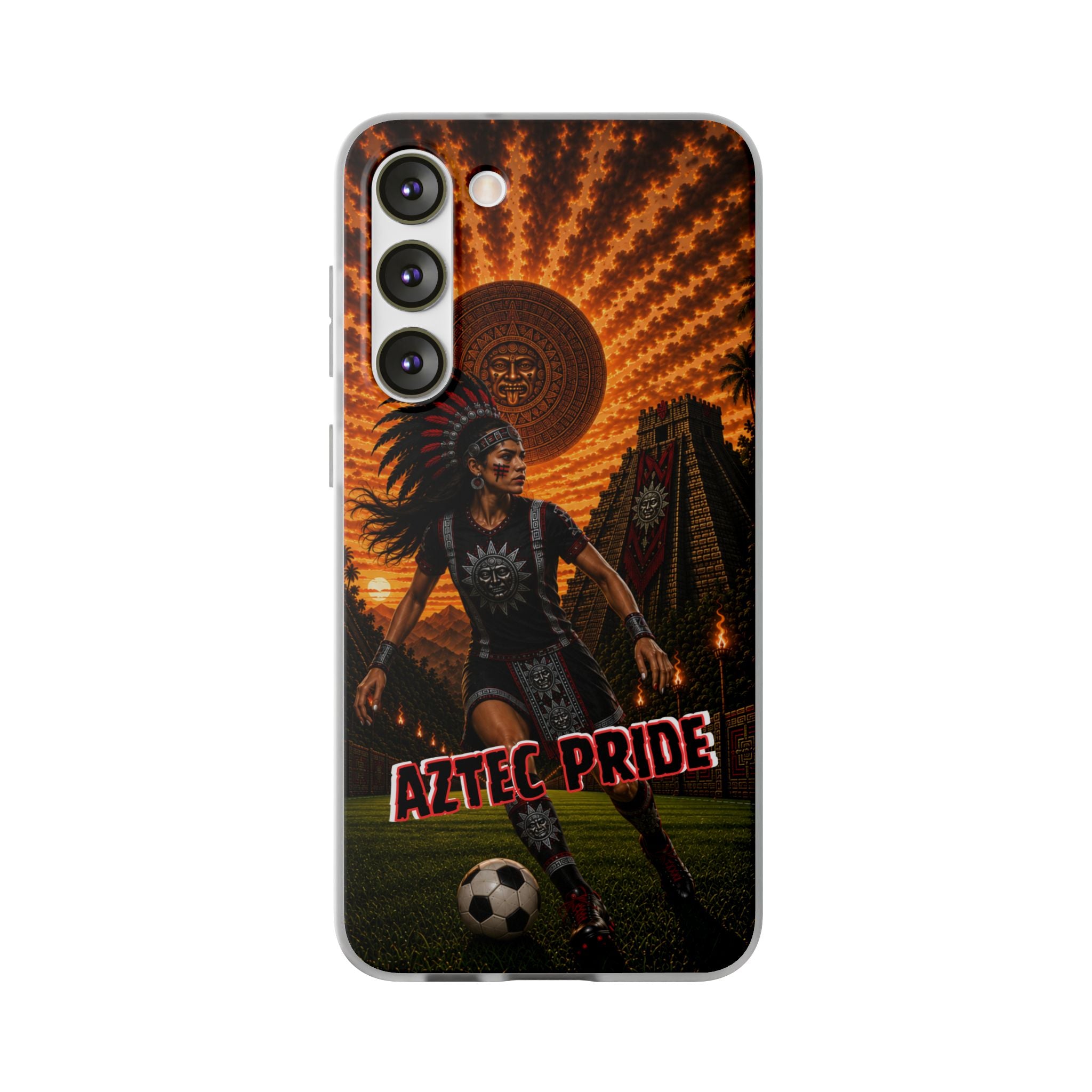Aztec Soccer Female Warrior – Flexi Phone Case (iPhone & Samsung • Clear TPU • Made & Shipped in the USA • 🚚 FREE USA Shipping • Personalized Option)