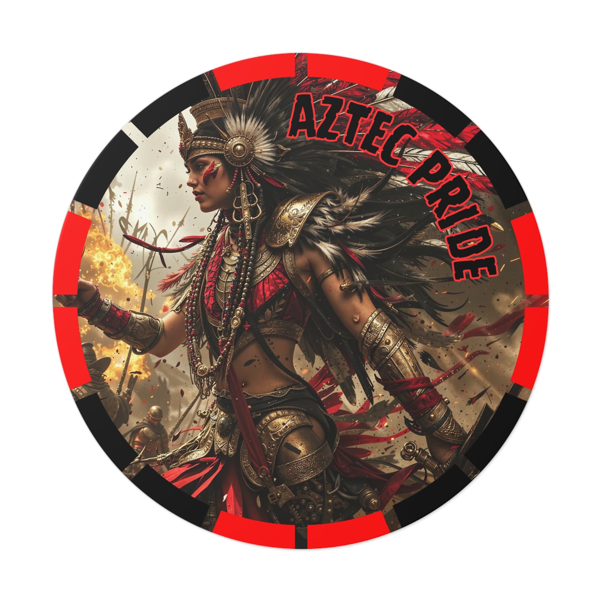 Aztec Warrior Queen Round Vinyl Sticker – Waterproof Matte Decal (2”–6”)