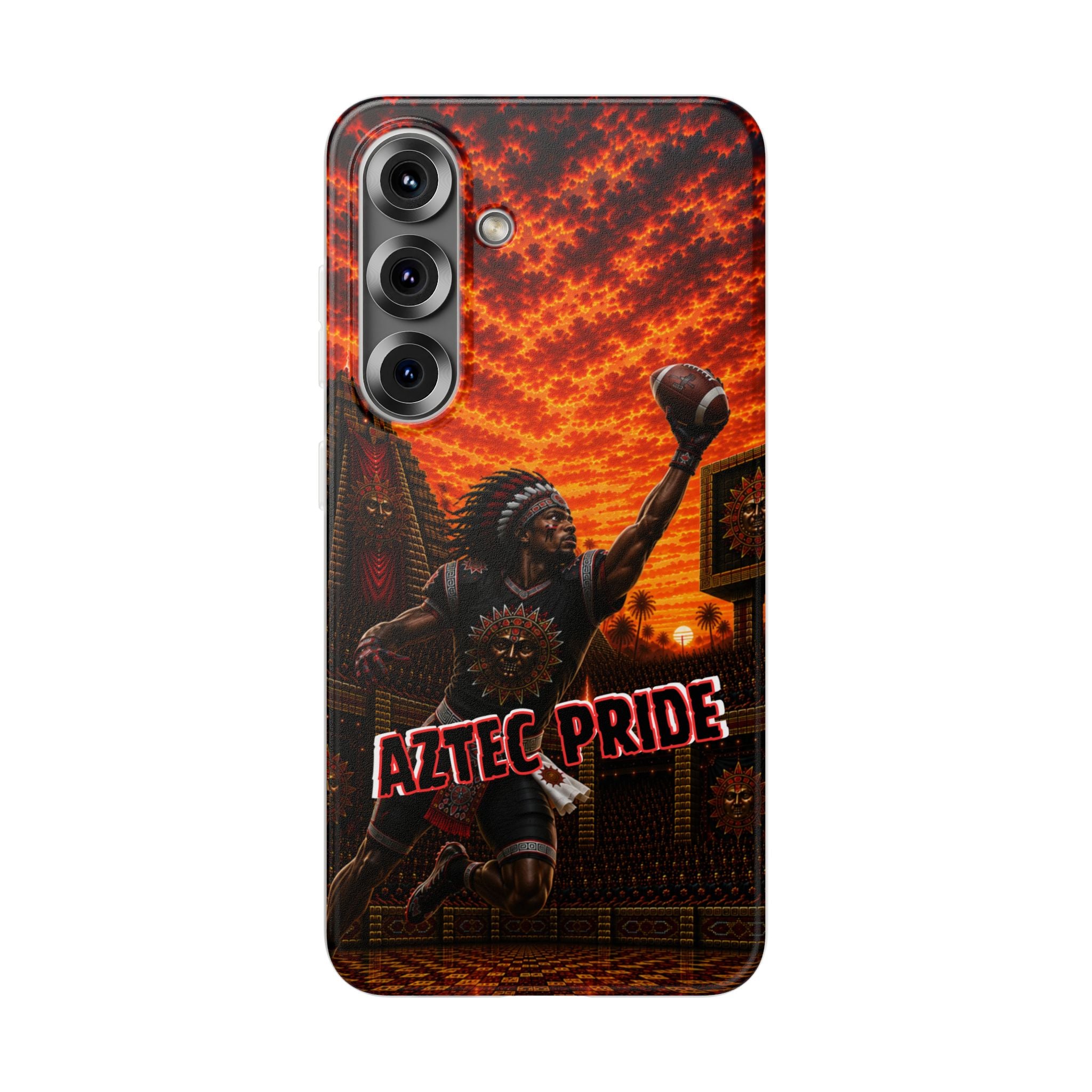 Aztec Football Warrior – Flexi Phone Case (iPhone & Samsung • Clear TPU • Made & Shipped in the USA • 🚚 FREE USA Shipping • Personalized Option)