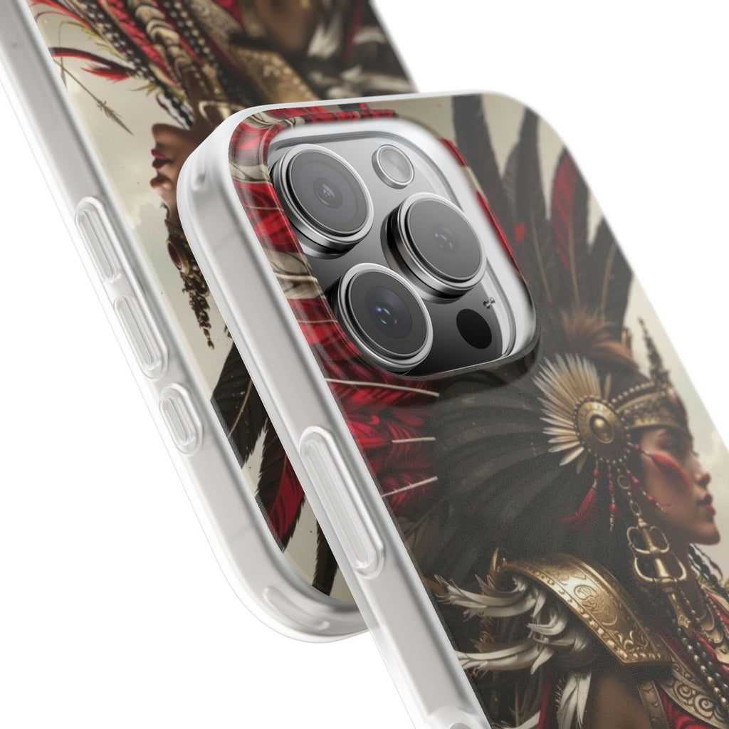 Aztec Warrior Queen – Flexi Phone Case (iPhone & Samsung • Clear TPU • Made in USA • Personalized Option)