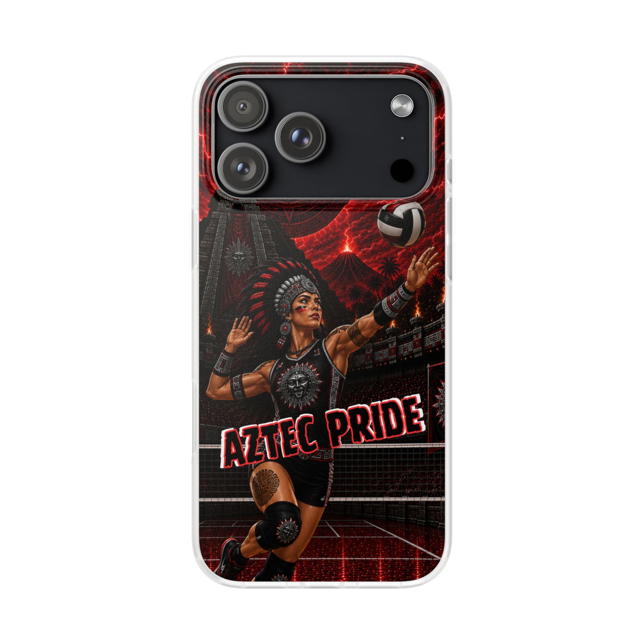 Aztec Volleyball Warrior – Flexi Phone Case (iPhone & Samsung • Clear TPU • Made & Shipped in the USA • 🚚 FREE USA Shipping • Personalized Option)