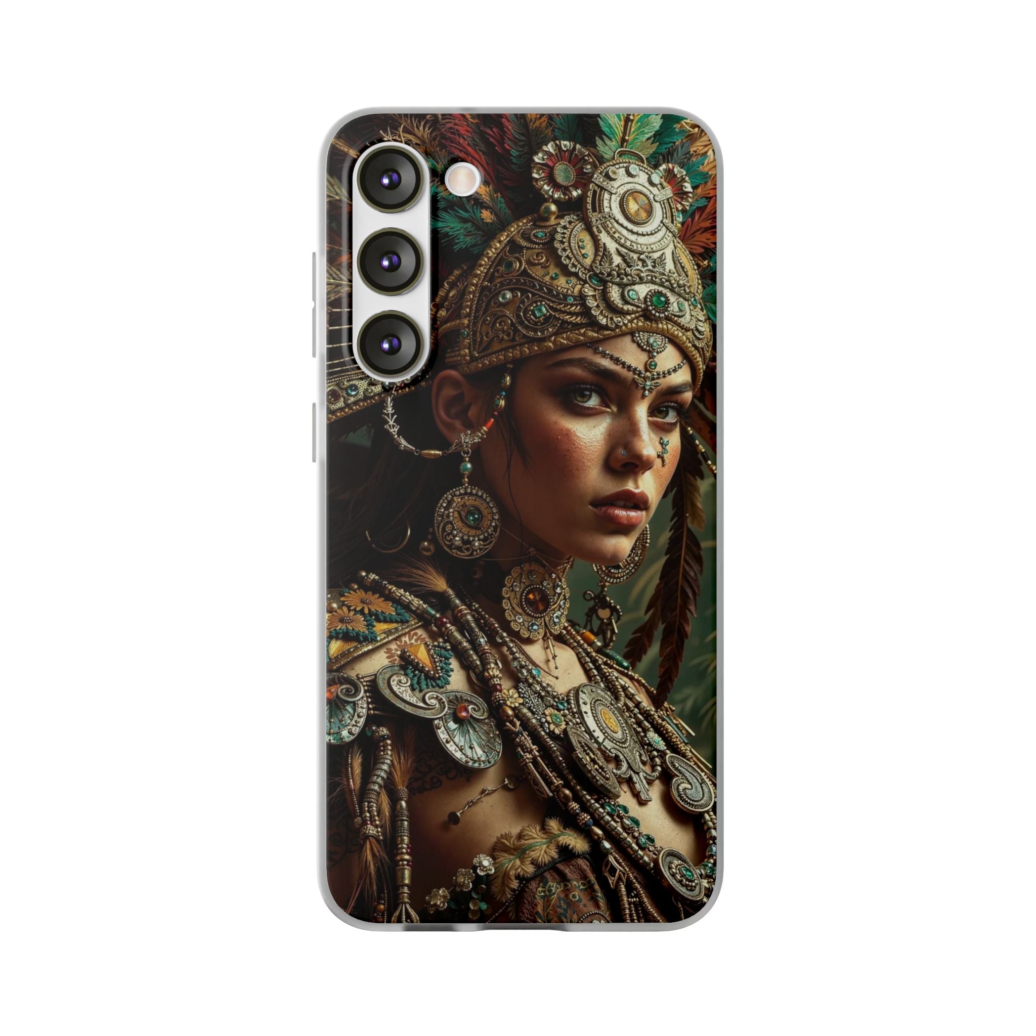 Aztec Warrior Goddess – Flexi Phone Case (iPhone & Samsung • Clear TPU • Made in USA • Personalized Option)