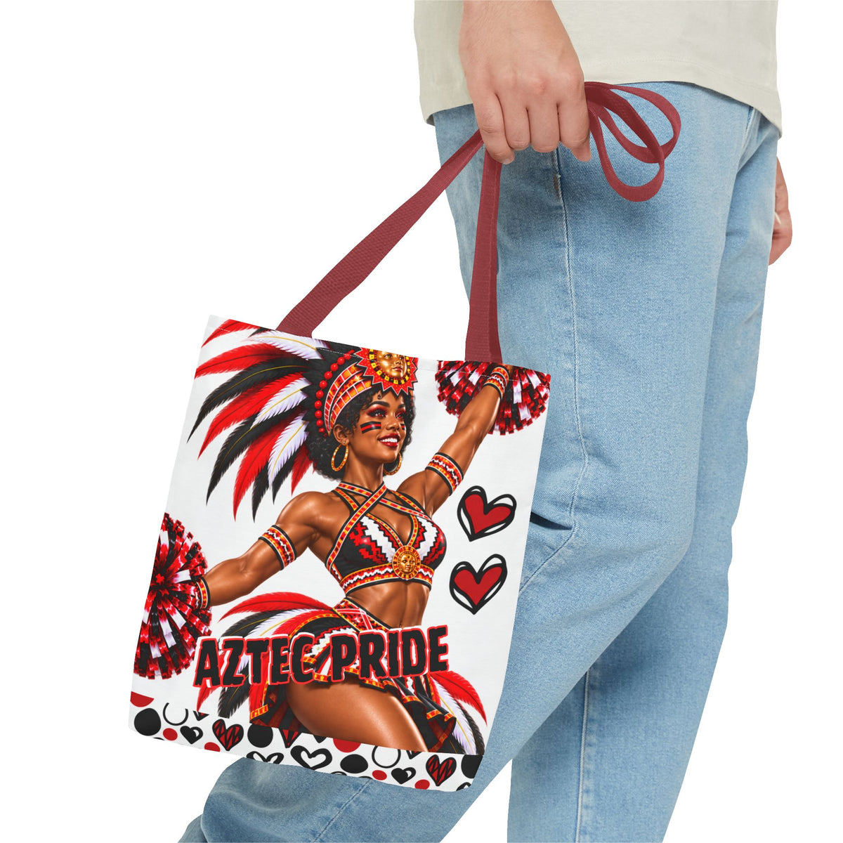 Aztec Cheerleader Warrior Tote Bag | Aztec-Inspired AI Art • Made & Shipped in the USA • 🚚 FREE USA Shipping • FREE Personalization