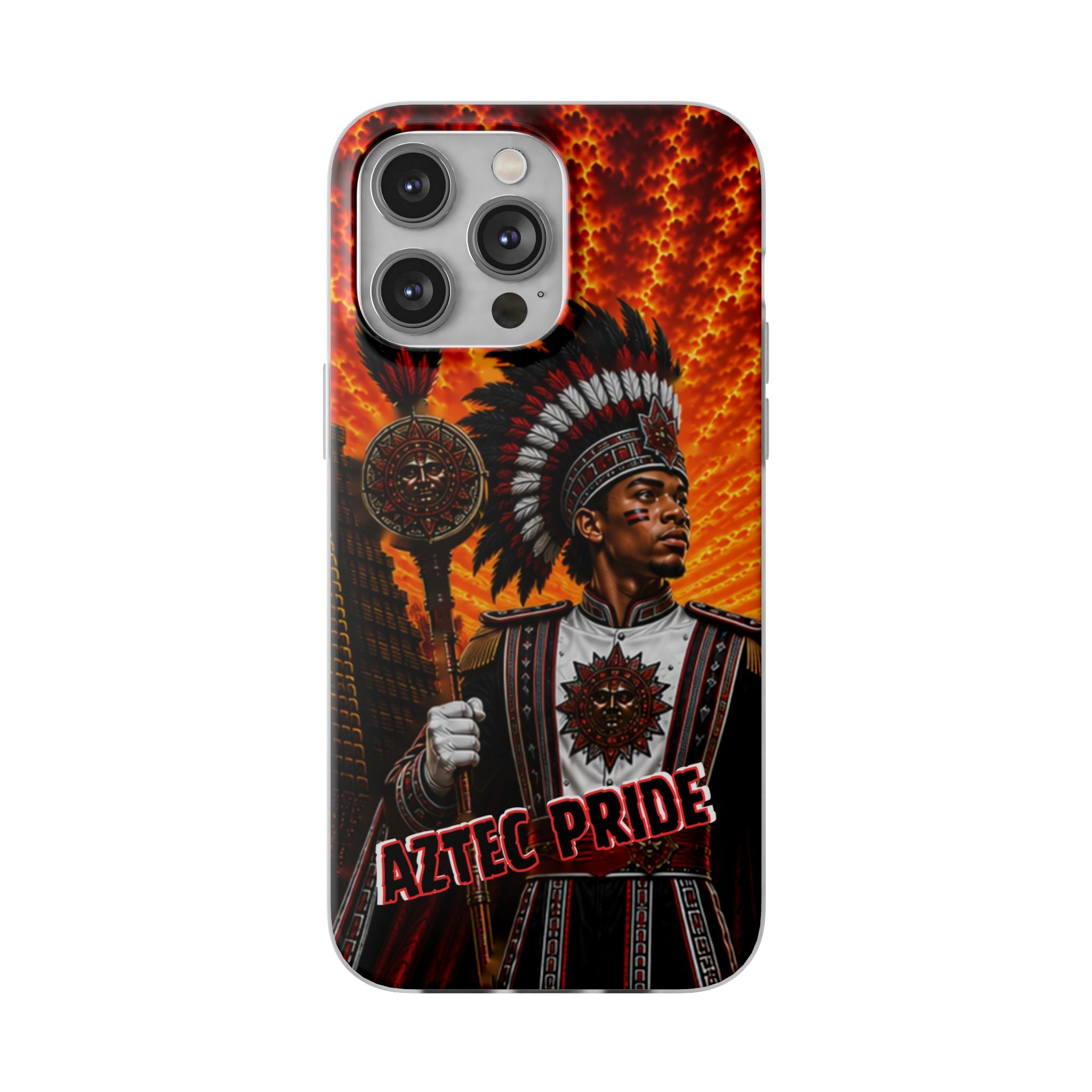 Aztec Drum Major Warrior – Flexi Phone Case (iPhone & Samsung • Clear TPU • Made & Shipped in the USA • 🚚 FREE USA Shipping • Personalized Option)