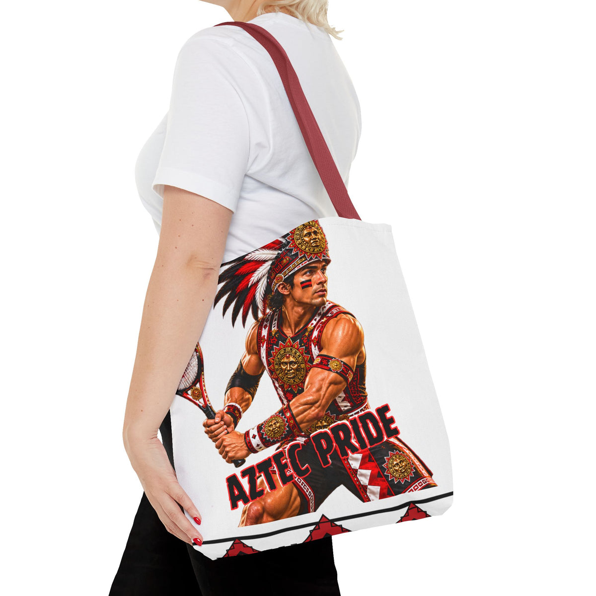 Aztec Tennis Male Warrior Tote Bag | Aztec-Inspired AI Art • Made & Shipped in the USA • 🚚 FREE USA Shipping • FREE Personalization