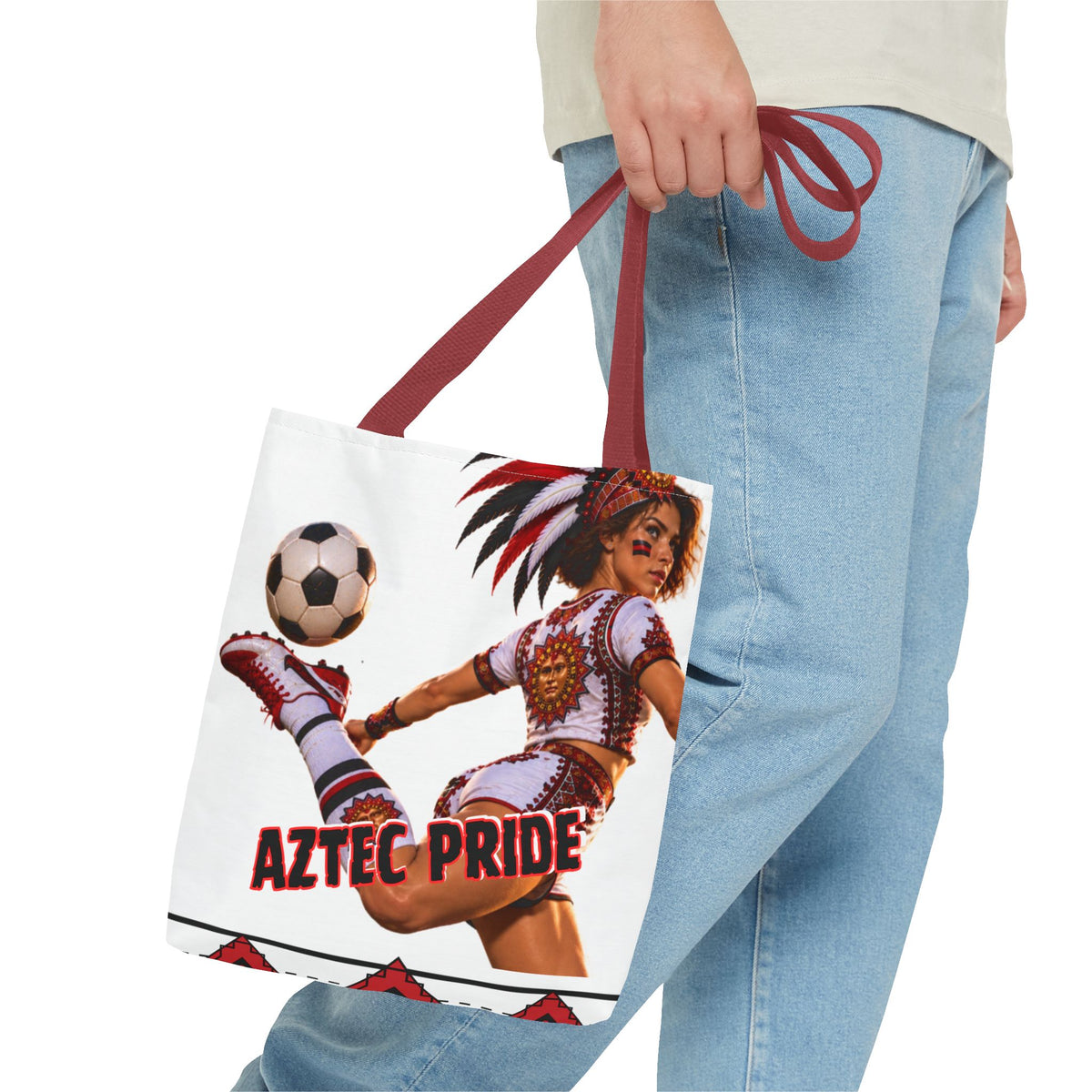 Aztec Soccer Female Warrior Tote Bag | Aztec-Inspired AI Art • Made & Shipped in the USA • 🚚 FREE USA Shipping • FREE Personalization