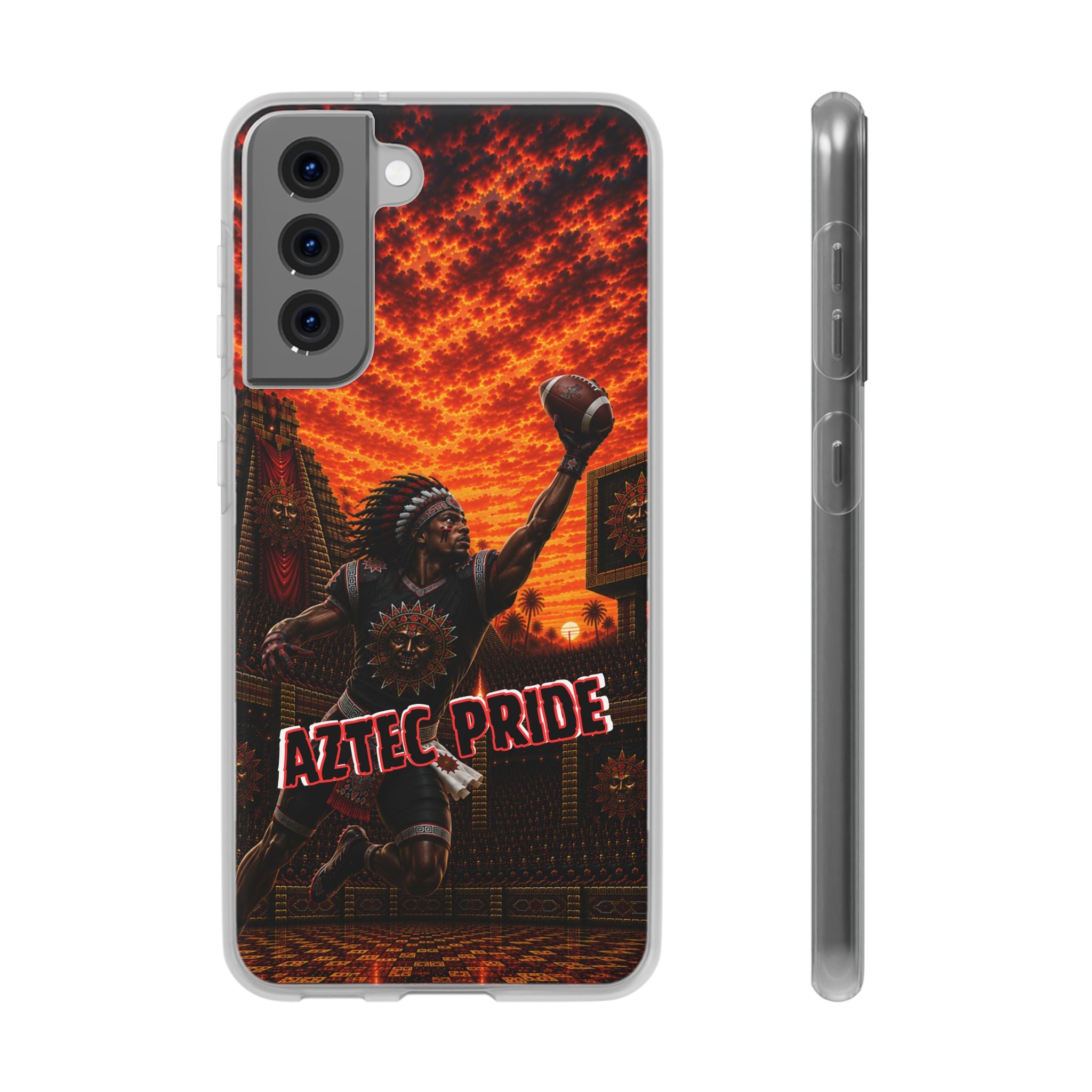 Aztec Football Warrior – Flexi Phone Case (iPhone & Samsung • Clear TPU • Made & Shipped in the USA • 🚚 FREE USA Shipping • Personalized Option)