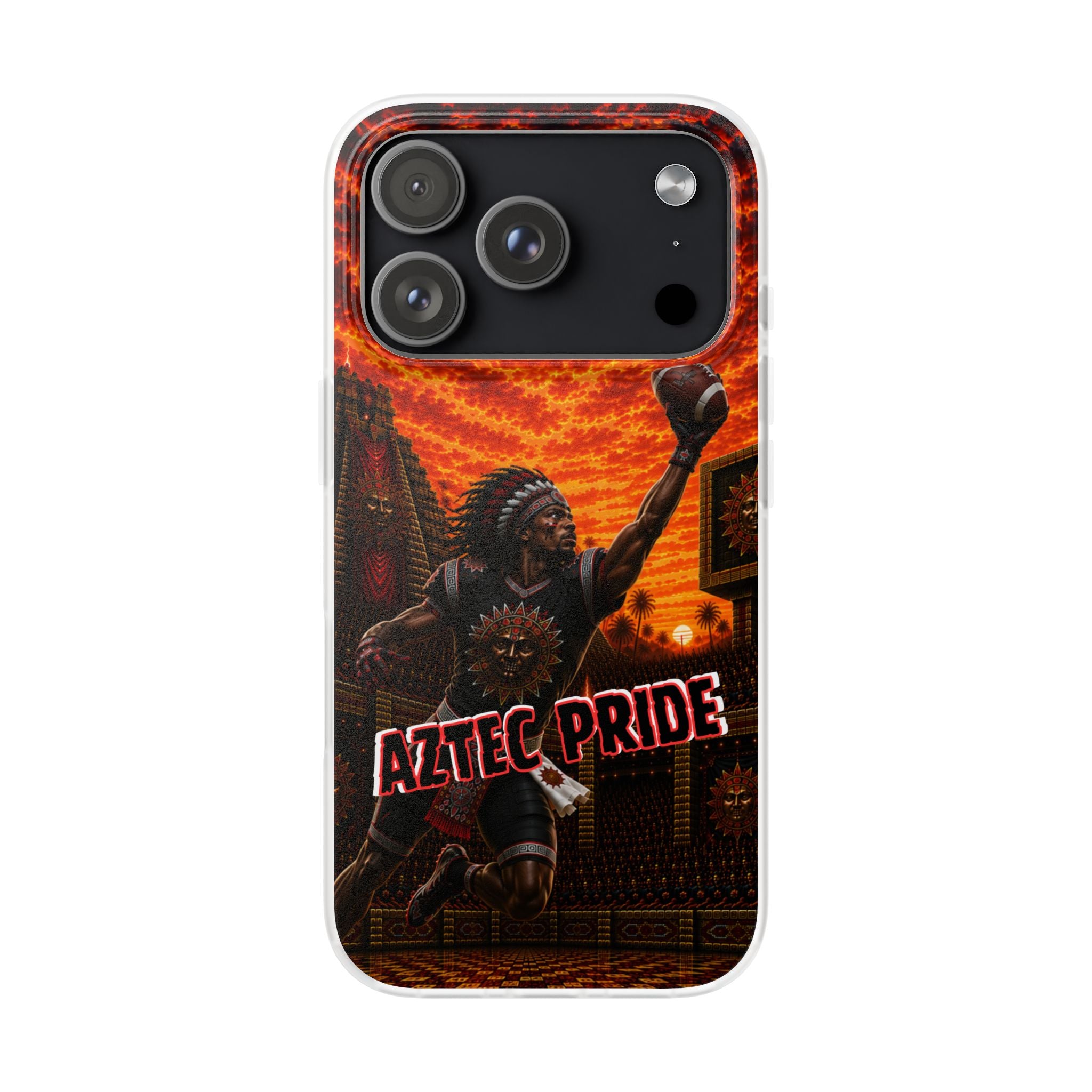 Aztec Football Warrior – Flexi Phone Case (iPhone & Samsung • Clear TPU • Made & Shipped in the USA • 🚚 FREE USA Shipping • Personalized Option)