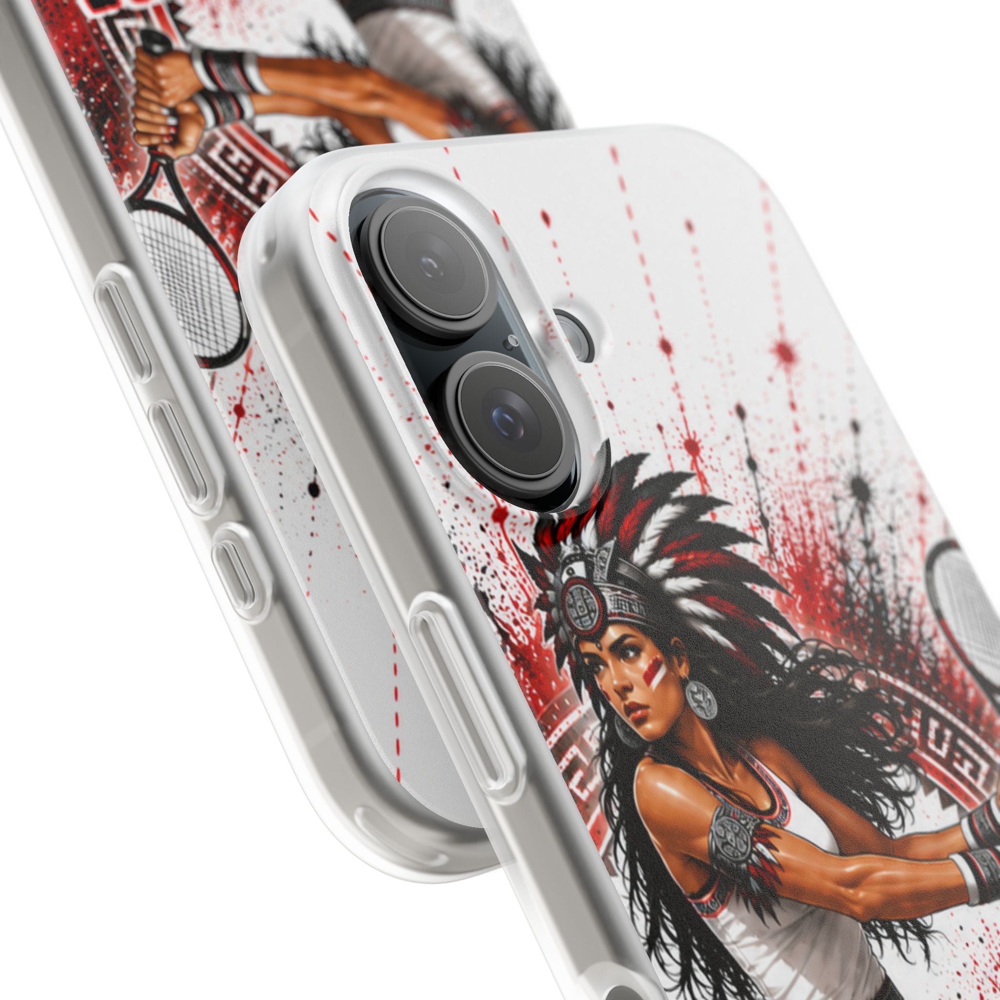 Aztec Tennis Female Warrior – Flexi Phone Case (iPhone & Samsung • Clear TPU • Made & Shipped in the USA • 🚚 FREE USA Shipping • Personalized Option)