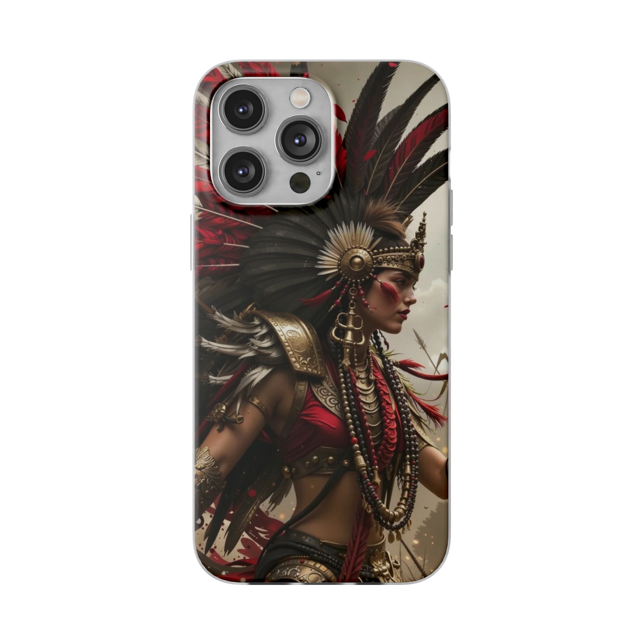 Aztec Warrior Queen – Flexi Phone Case (iPhone & Samsung • Clear TPU • Made in USA • Personalized Option)