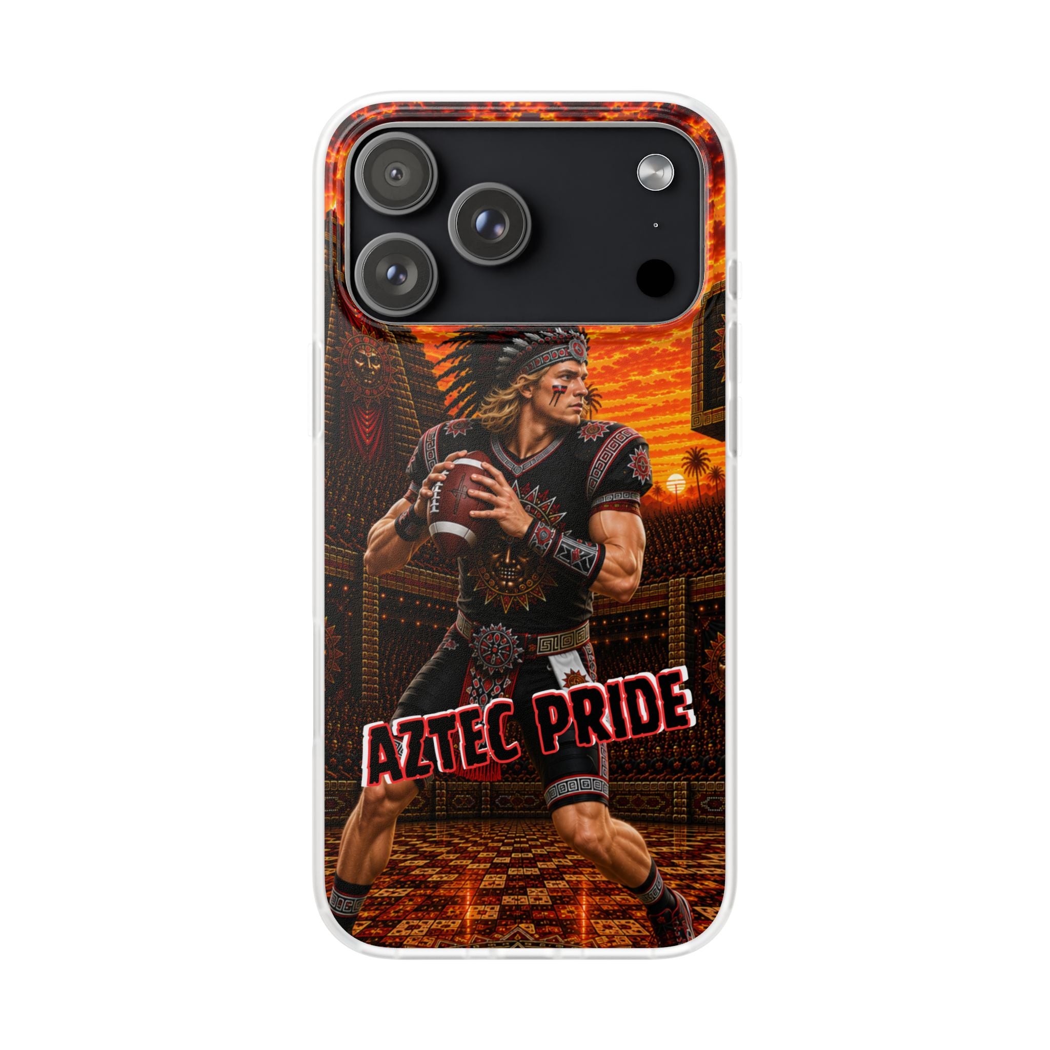 Aztec Football Warrior – Flexi Phone Case (iPhone & Samsung • Clear TPU • Made & Shipped in the USA • 🚚 FREE USA Shipping • Personalized Option)
