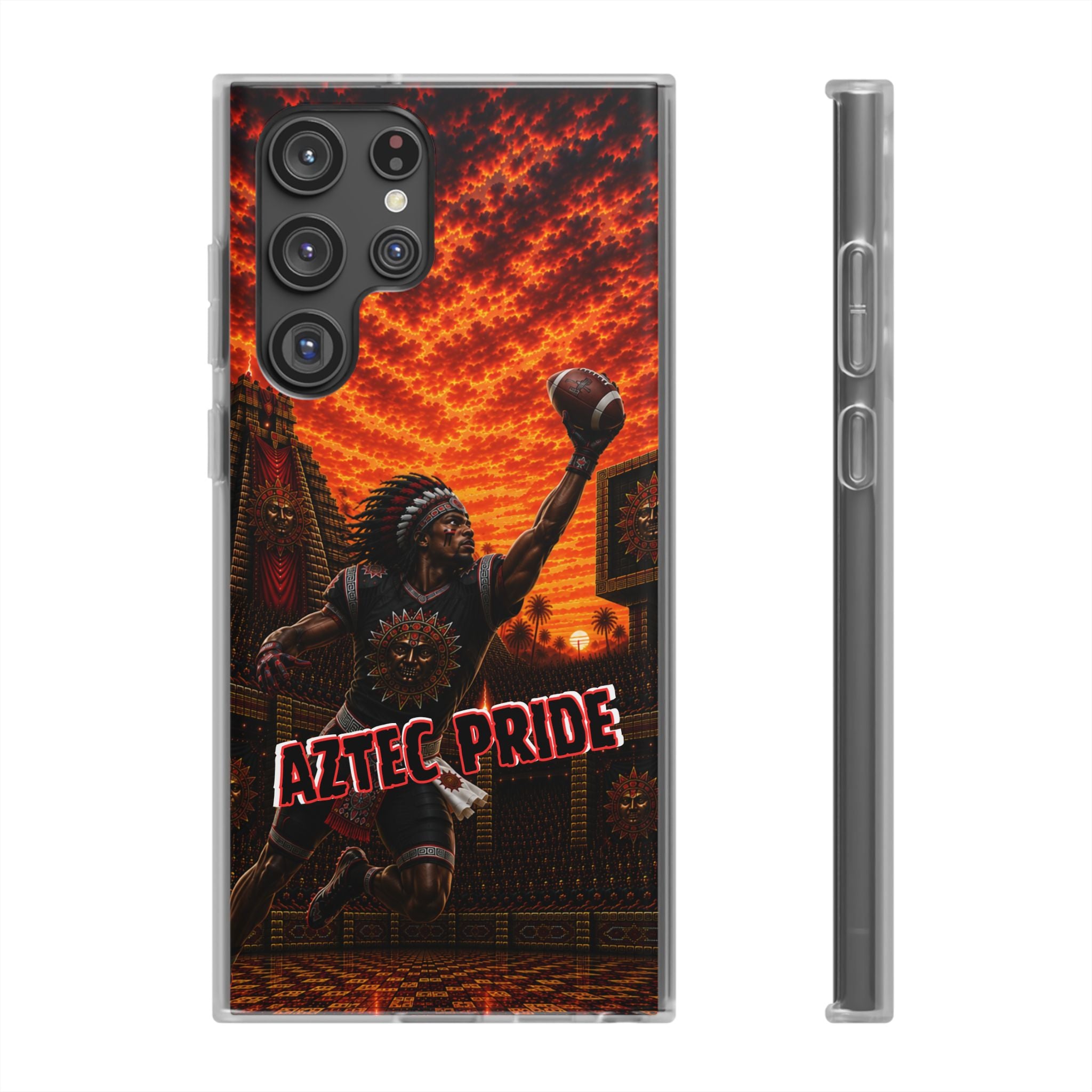 Aztec Football Warrior – Flexi Phone Case (iPhone & Samsung • Clear TPU • Made & Shipped in the USA • 🚚 FREE USA Shipping • Personalized Option)