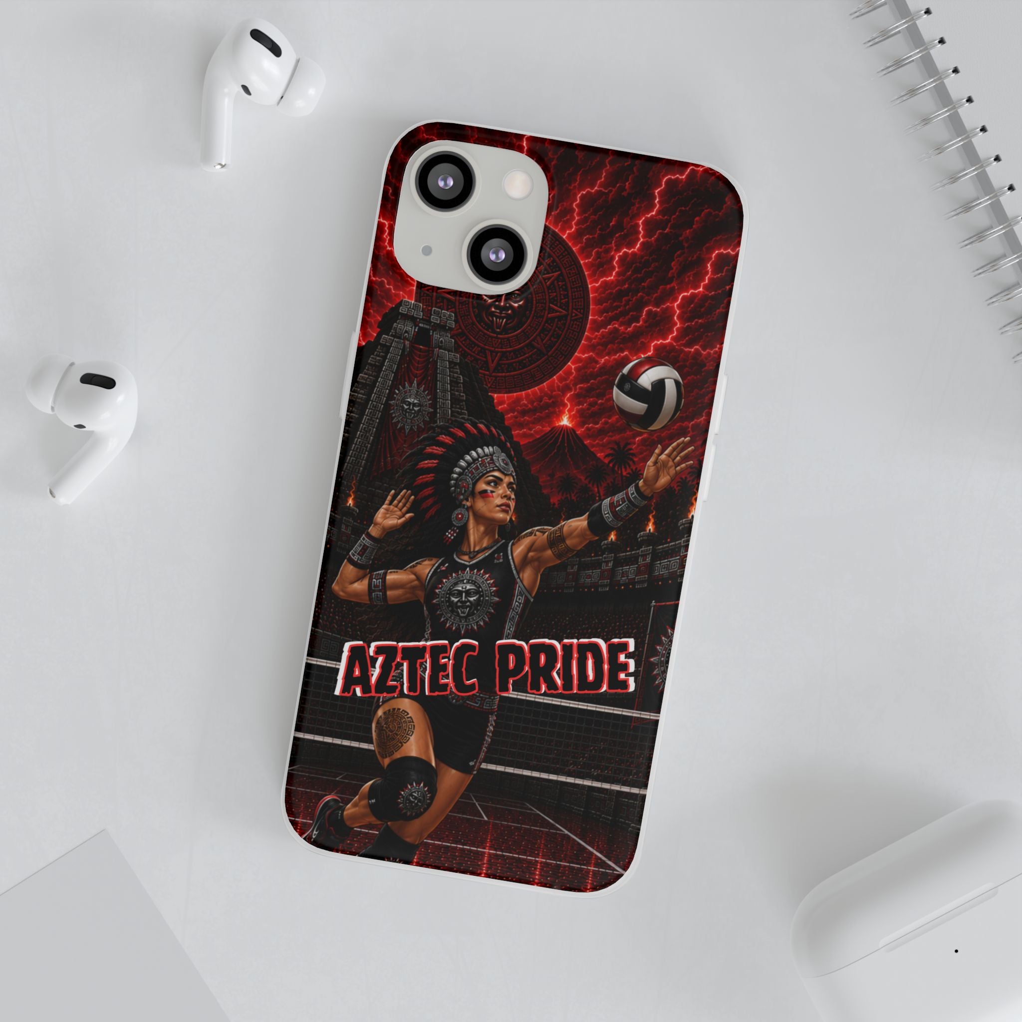 Aztec Volleyball Warrior – Flexi Phone Case (iPhone & Samsung • Clear TPU • Made & Shipped in the USA • 🚚 FREE USA Shipping • Personalized Option)
