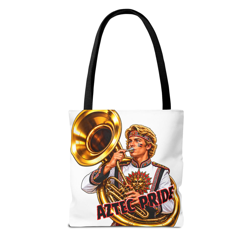 Aztec Tuba Warrior Tote Bag | Aztec-Inspired AI Art • Made & Shipped in the USA • 🚚 FREE USA Shipping • FREE Personalization