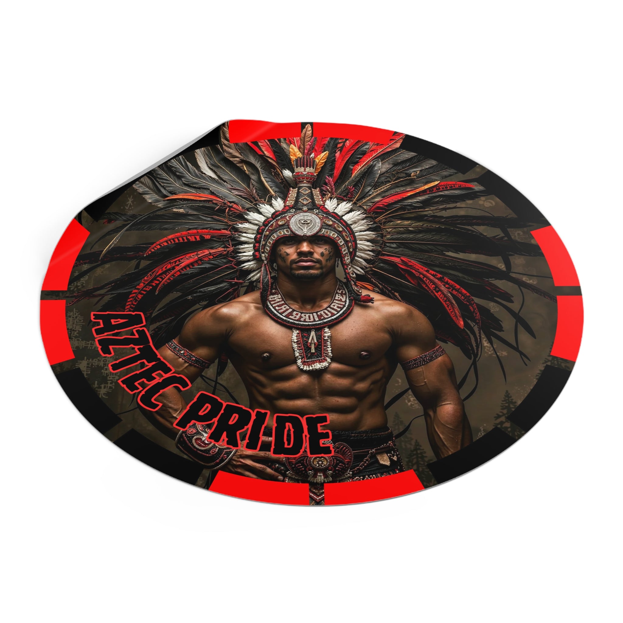 Aztec Warrior Eagle Round Vinyl Sticker – Waterproof Matte Decal (2”–6”)