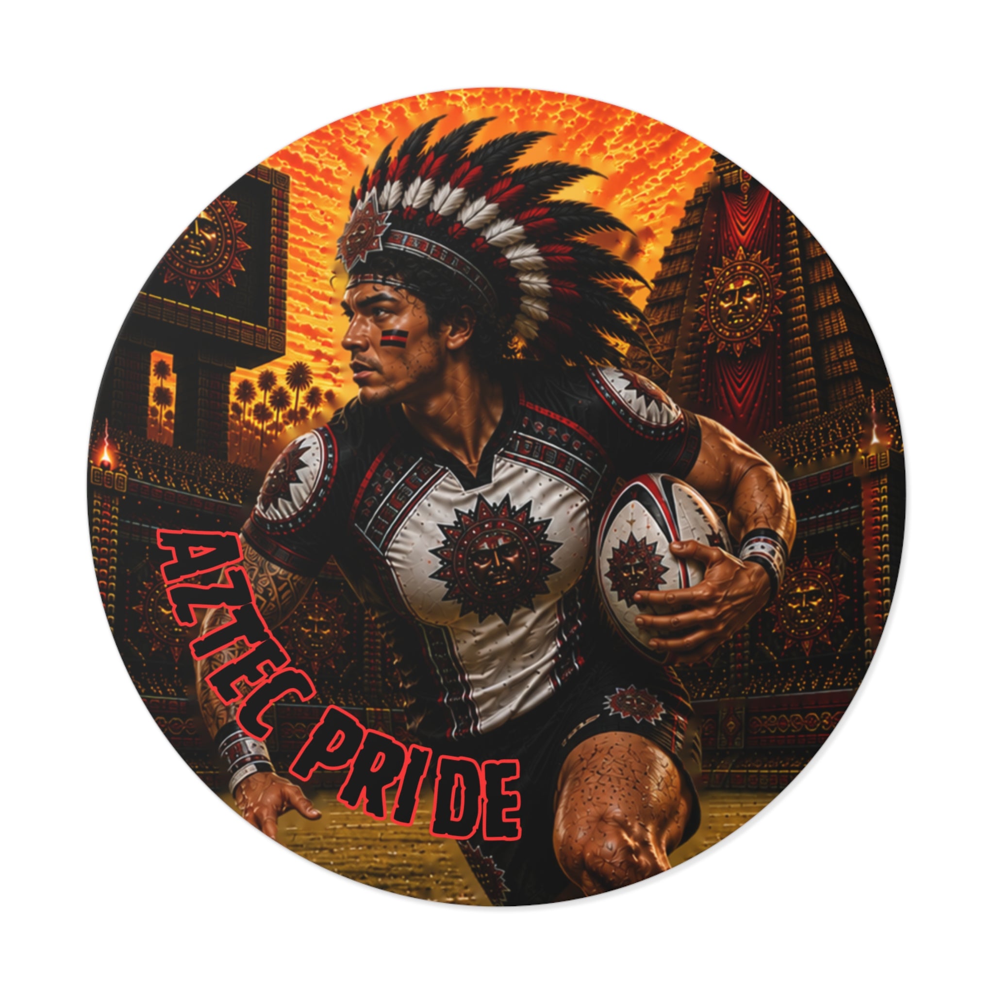 Aztec Rugby Male Warrior Round Vinyl Sticker 2”–6” | Made & Shipped in the USA • 🚚 FREE USA Shipping • Personalized Option