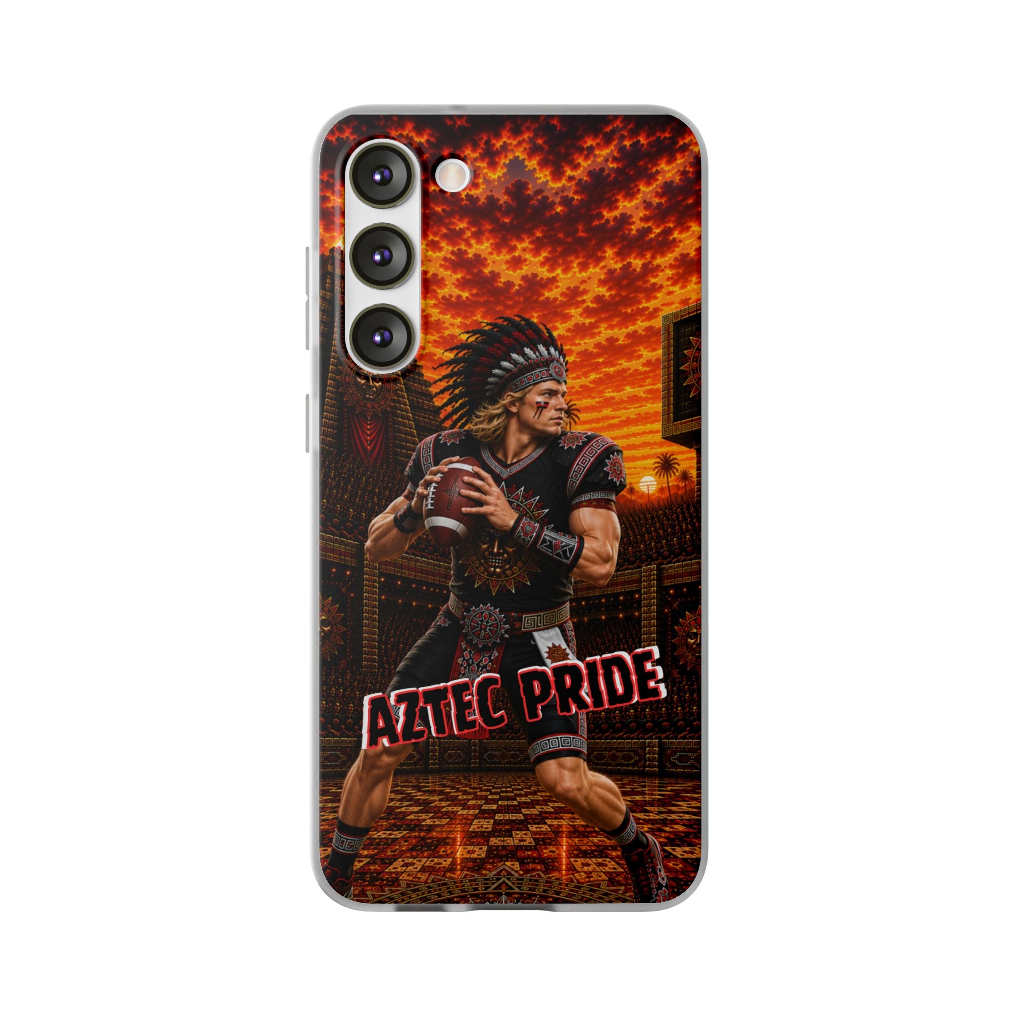 Aztec Football Warrior – Flexi Phone Case (iPhone & Samsung • Clear TPU • Made & Shipped in the USA • 🚚 FREE USA Shipping • Personalized Option)