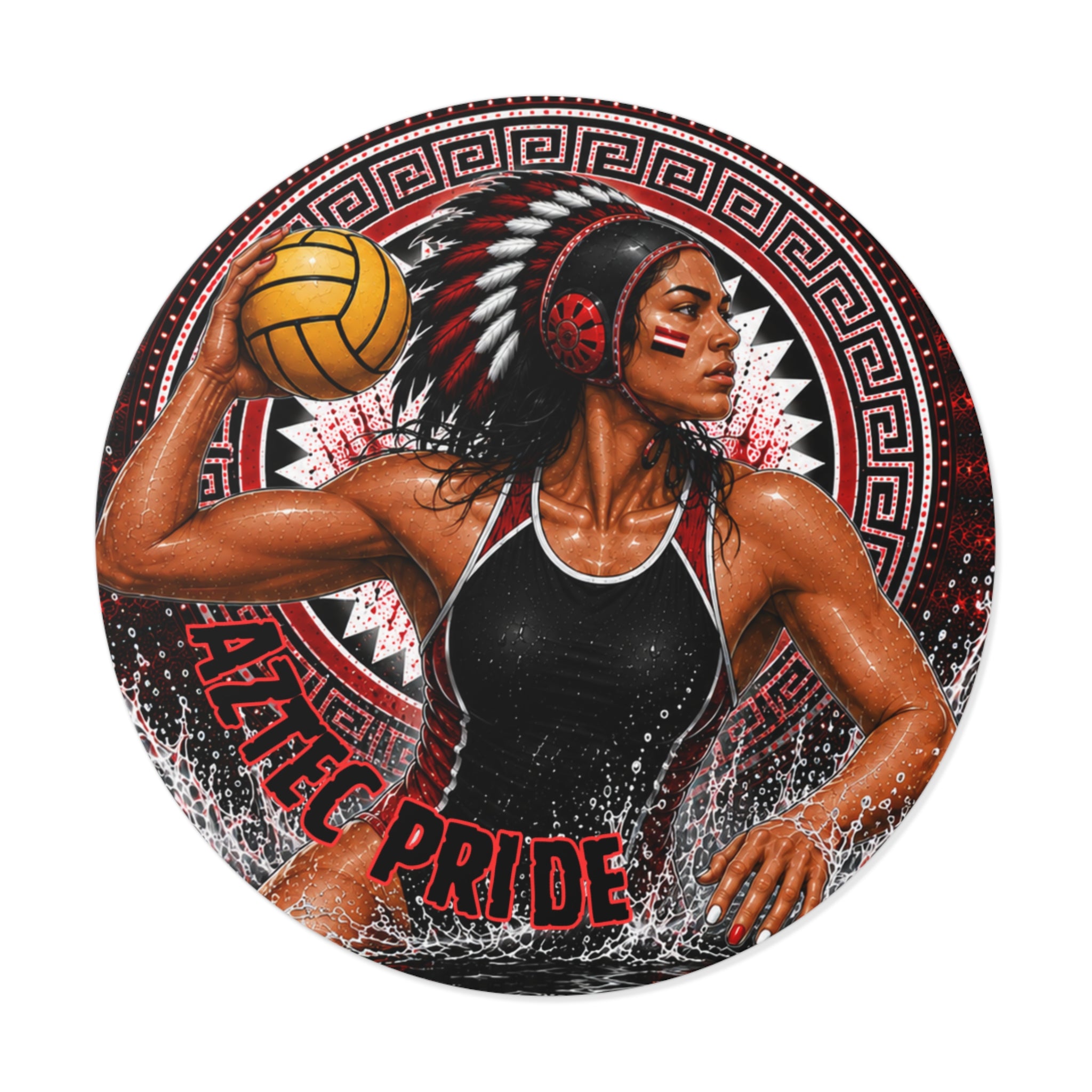 Aztec Water Polo Warrior Round Vinyl Sticker 2”–6” | Made & Shipped in the USA • 🚚 FREE USA Shipping • Personalized Option