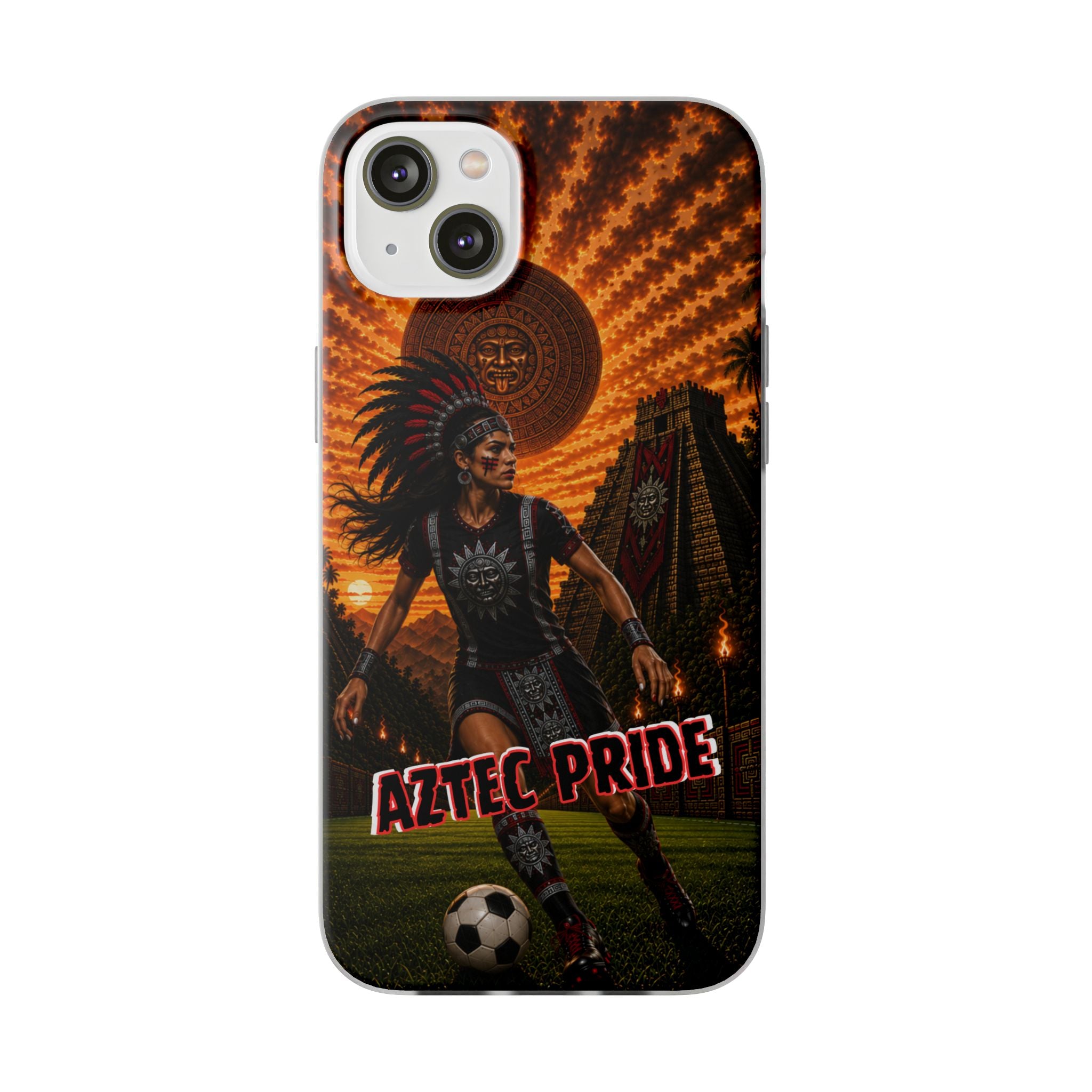 Aztec Soccer Female Warrior – Flexi Phone Case (iPhone & Samsung • Clear TPU • Made & Shipped in the USA • 🚚 FREE USA Shipping • Personalized Option)