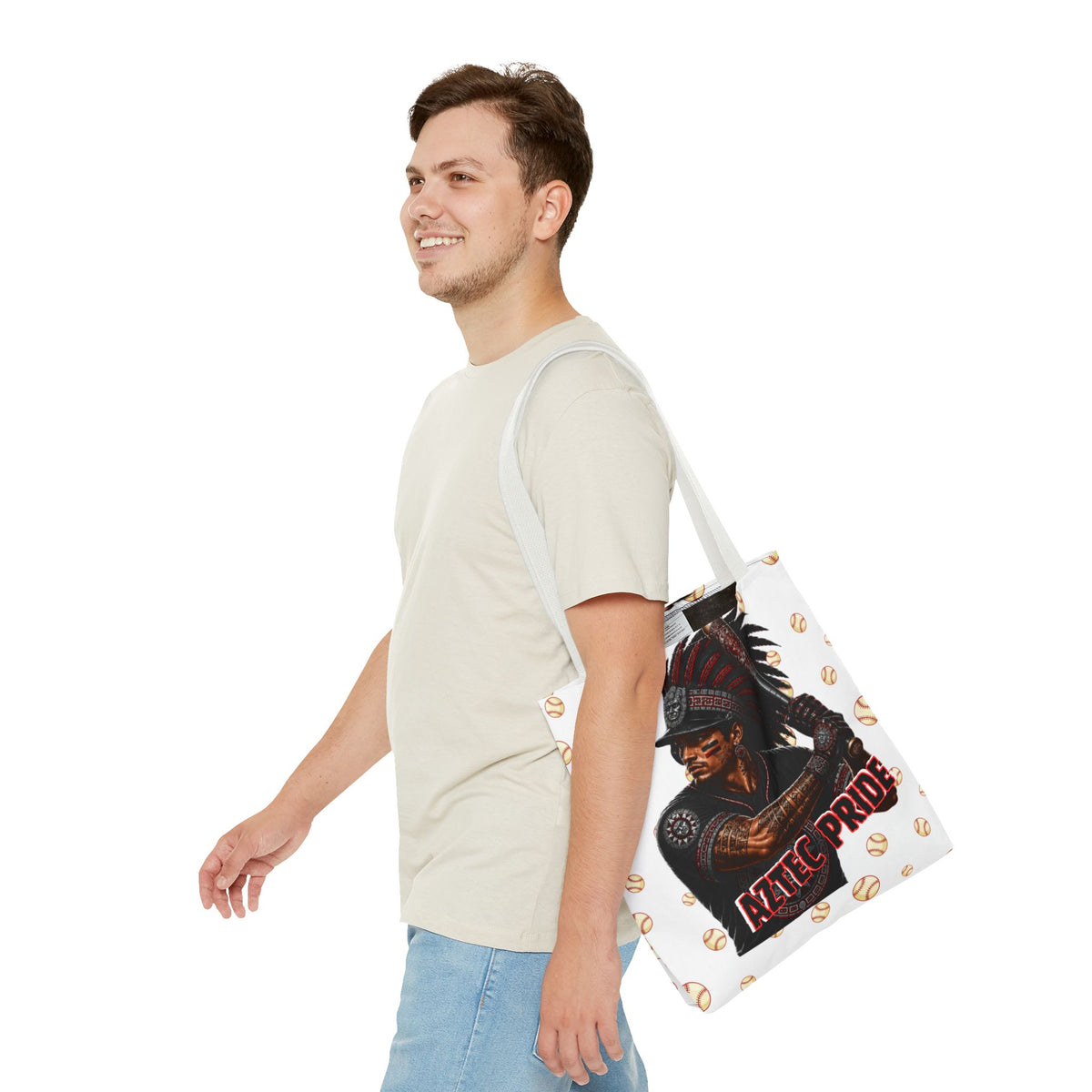Aztec Baseball Warrior Tote Bag | Aztec-Inspired AI Art • Made & Shipped in the USA • 🚚 FREE USA Shipping • FREE Personalization
