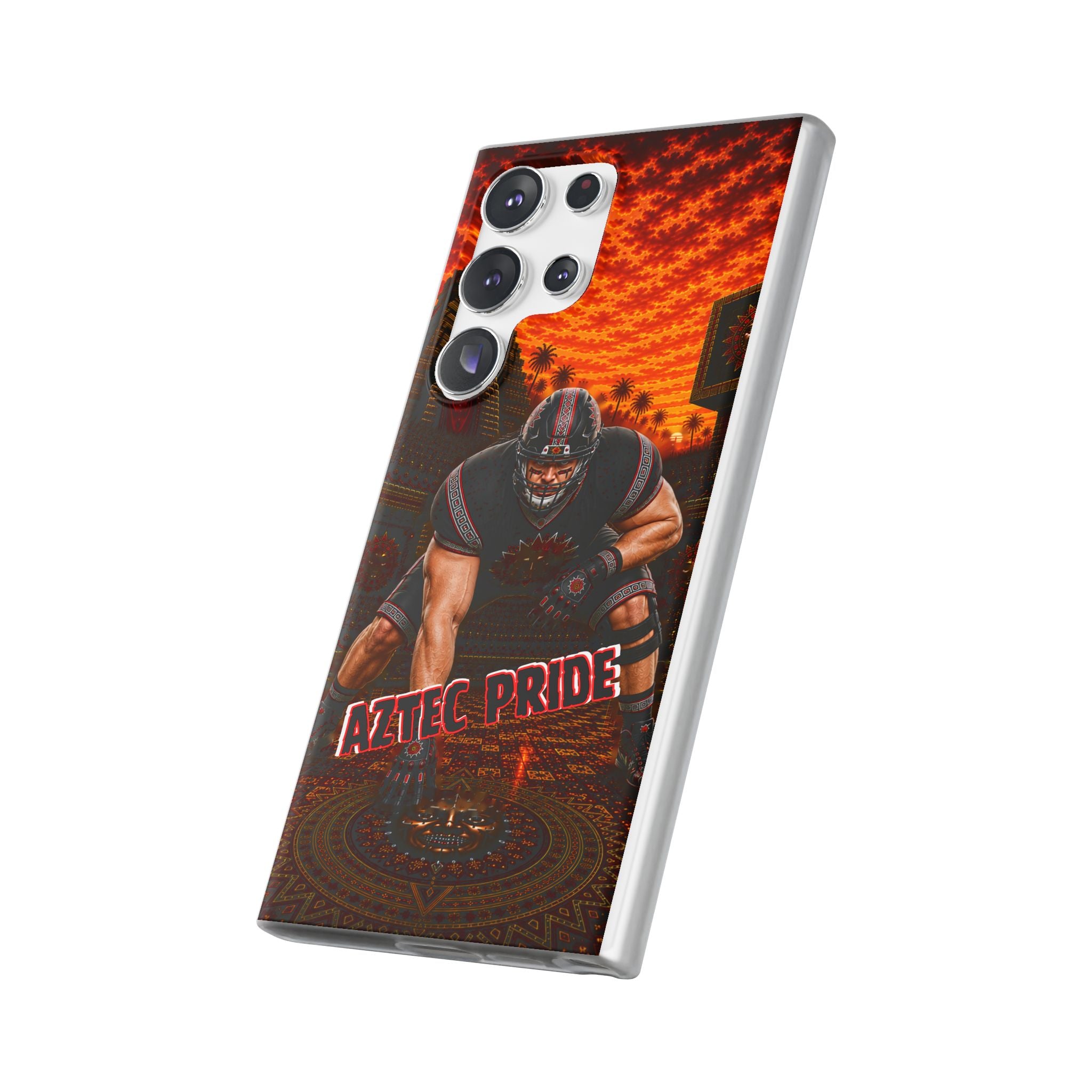 Aztec Football Warrior – Flexi Phone Case (iPhone & Samsung • Clear TPU • Made & Shipped in the USA • 🚚 FREE USA Shipping • Personalized Option)
