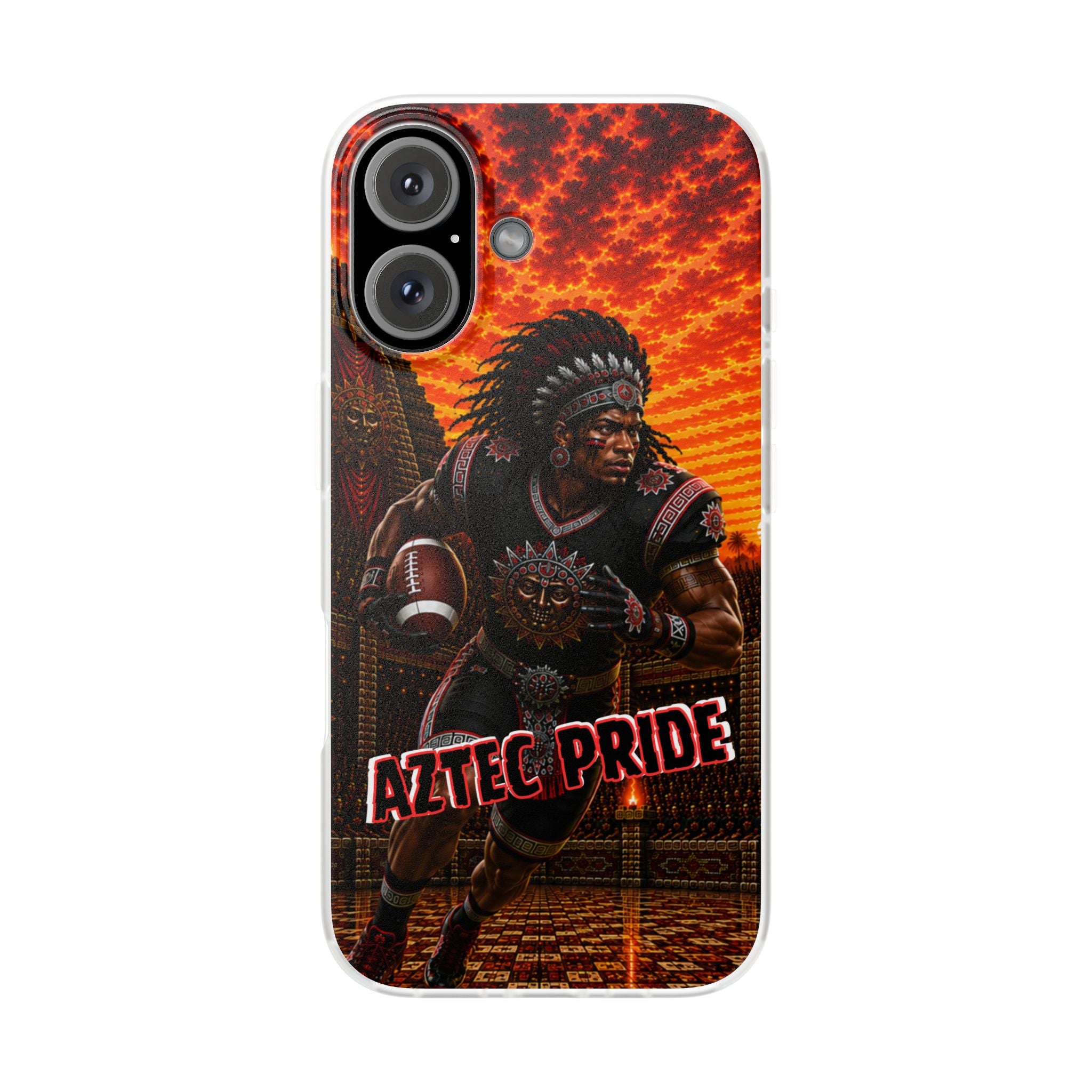 Aztec Football Warrior – Flexi Phone Case (iPhone & Samsung • Clear TPU • Made & Shipped in the USA • 🚚 FREE USA Shipping • Personalized Option)