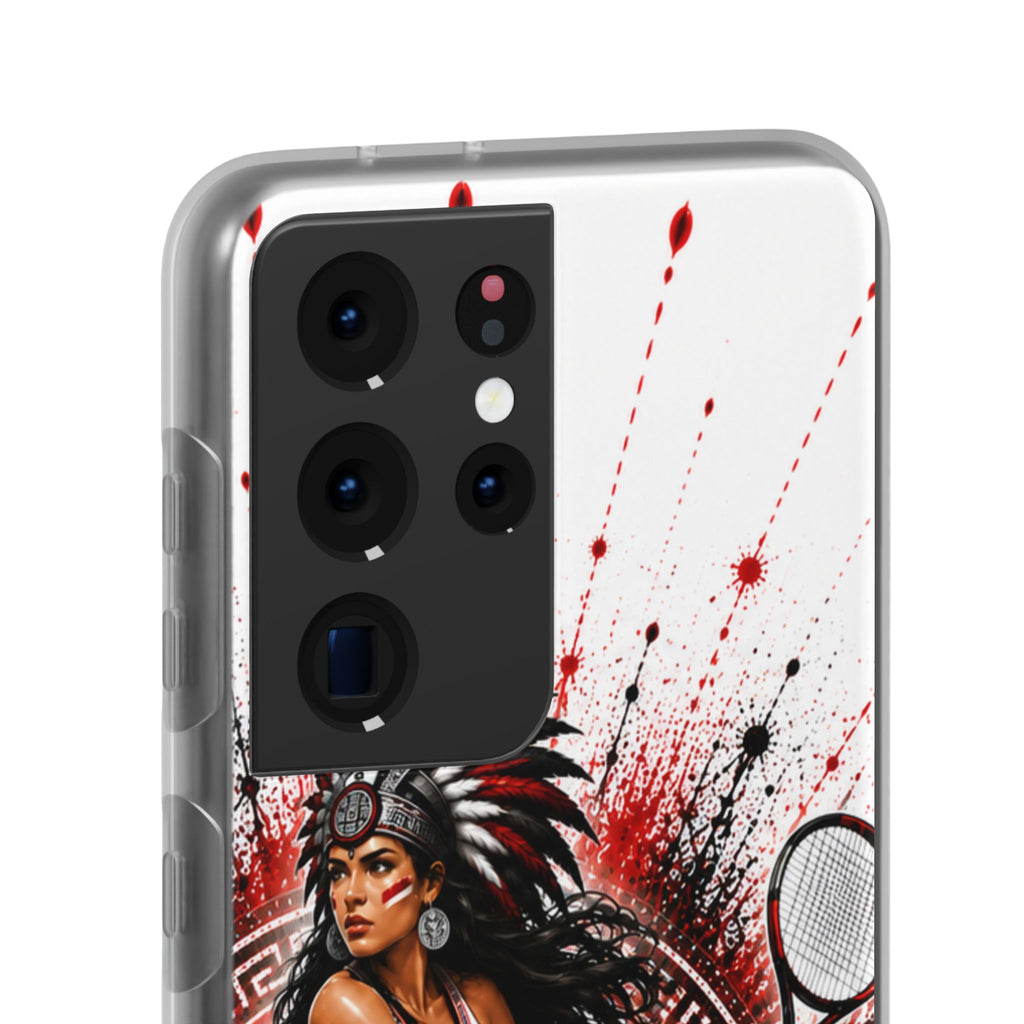 Aztec Tennis Female Warrior – Flexi Phone Case (iPhone & Samsung • Clear TPU • Made & Shipped in the USA • 🚚 FREE USA Shipping • Personalized Option)