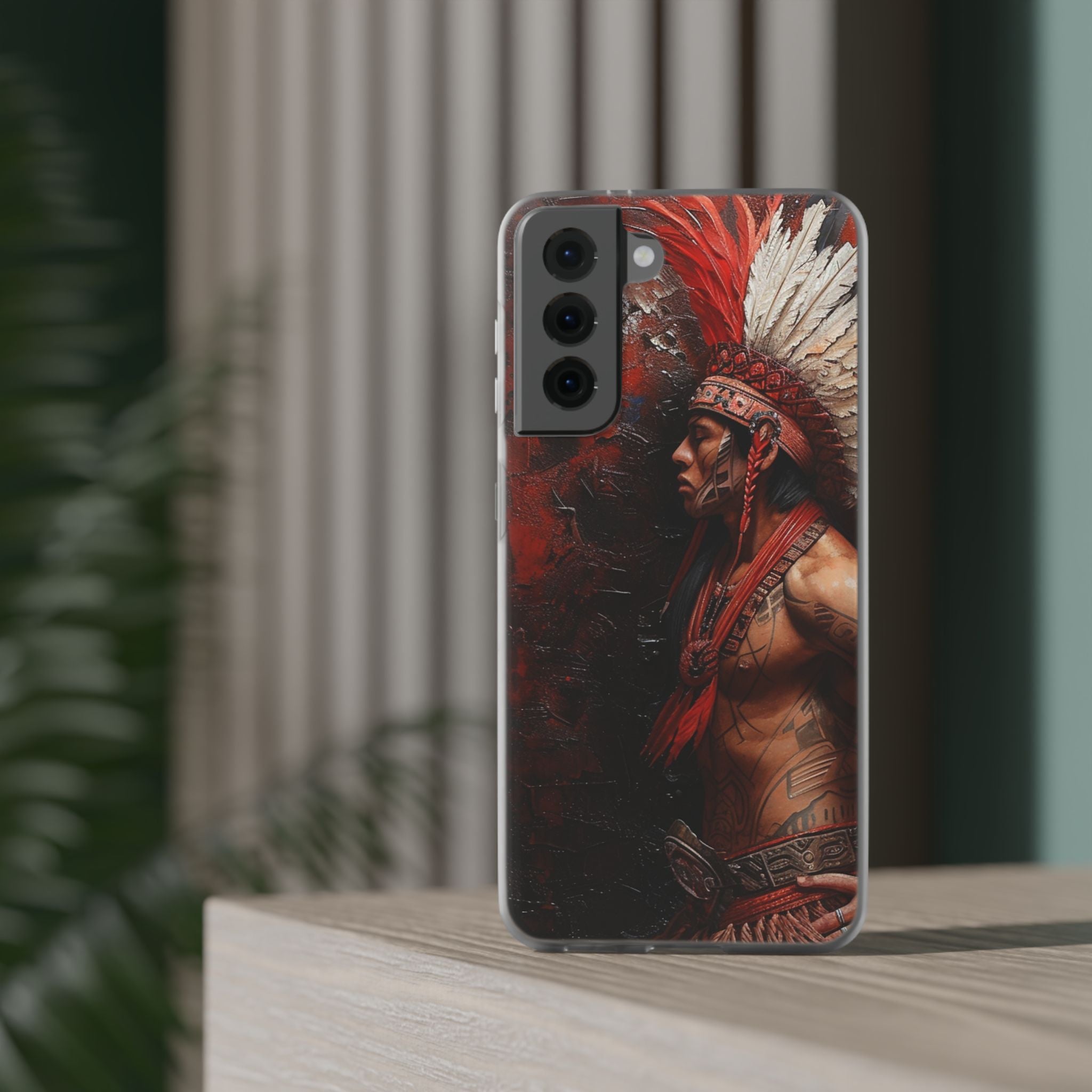 Aztec Noble Warrior – Flexi Phone Case (iPhone & Samsung • Clear TPU • Made in USA • Personalized Option)