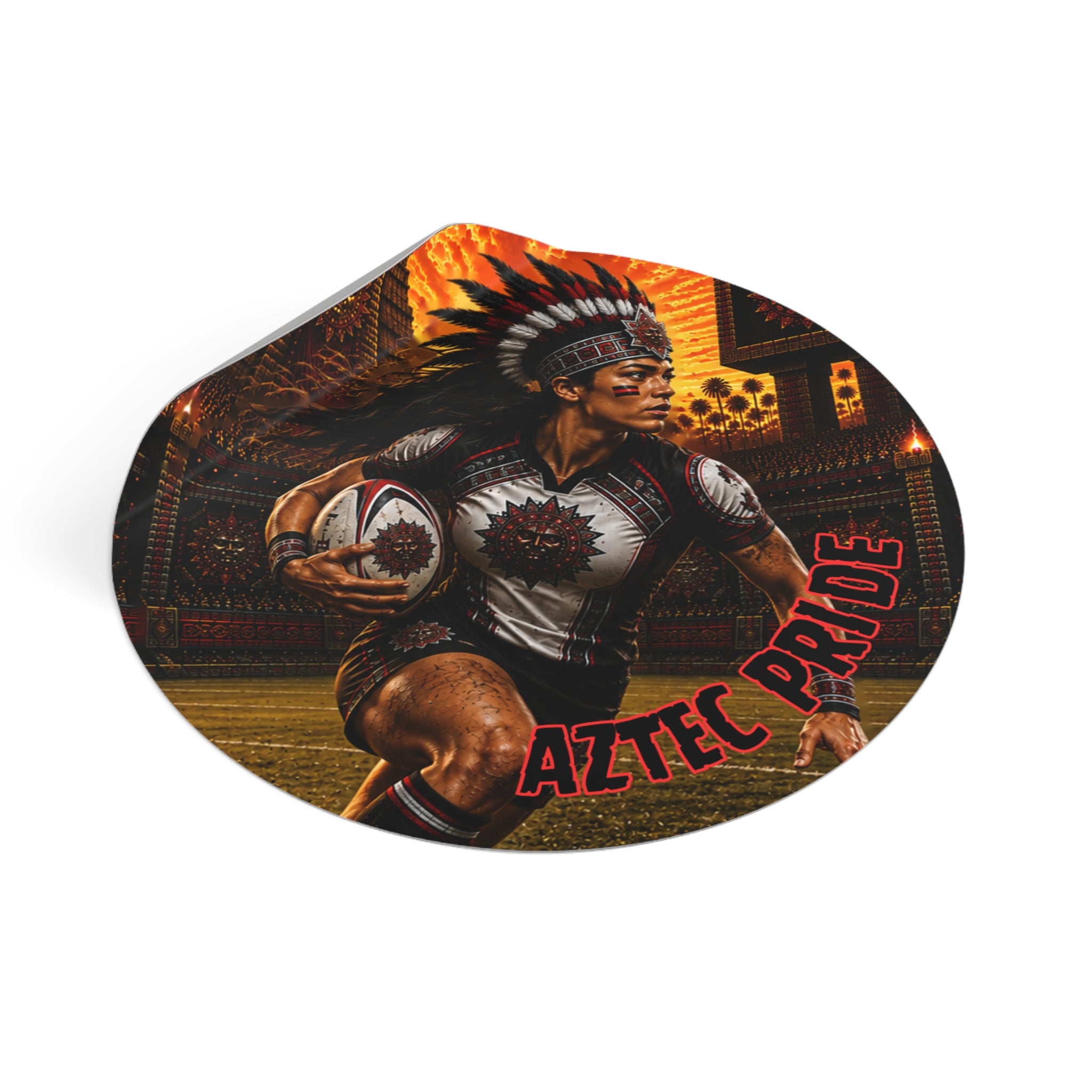 Aztec Rugby Female Warrior Round Vinyl Sticker 2”–6” | Made & Shipped in the USA • 🚚 FREE USA Shipping • Personalized Option