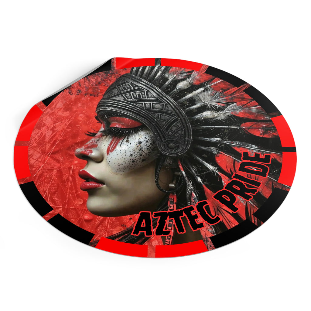 Aztec Fearless Goddess Round Vinyl Sticker – Waterproof Matte Decal (2”–6”)