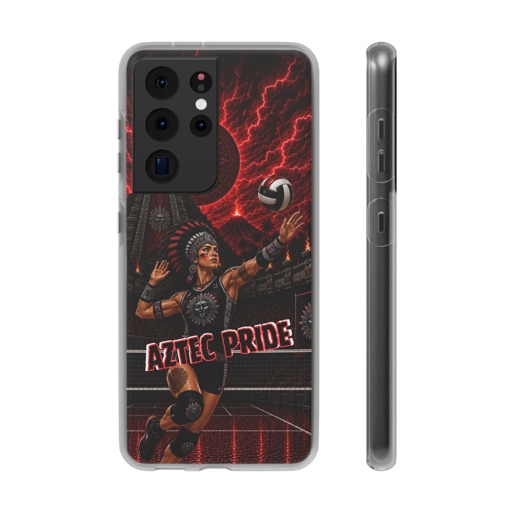 Aztec Volleyball Warrior – Flexi Phone Case (iPhone & Samsung • Clear TPU • Made & Shipped in the USA • 🚚 FREE USA Shipping • Personalized Option)