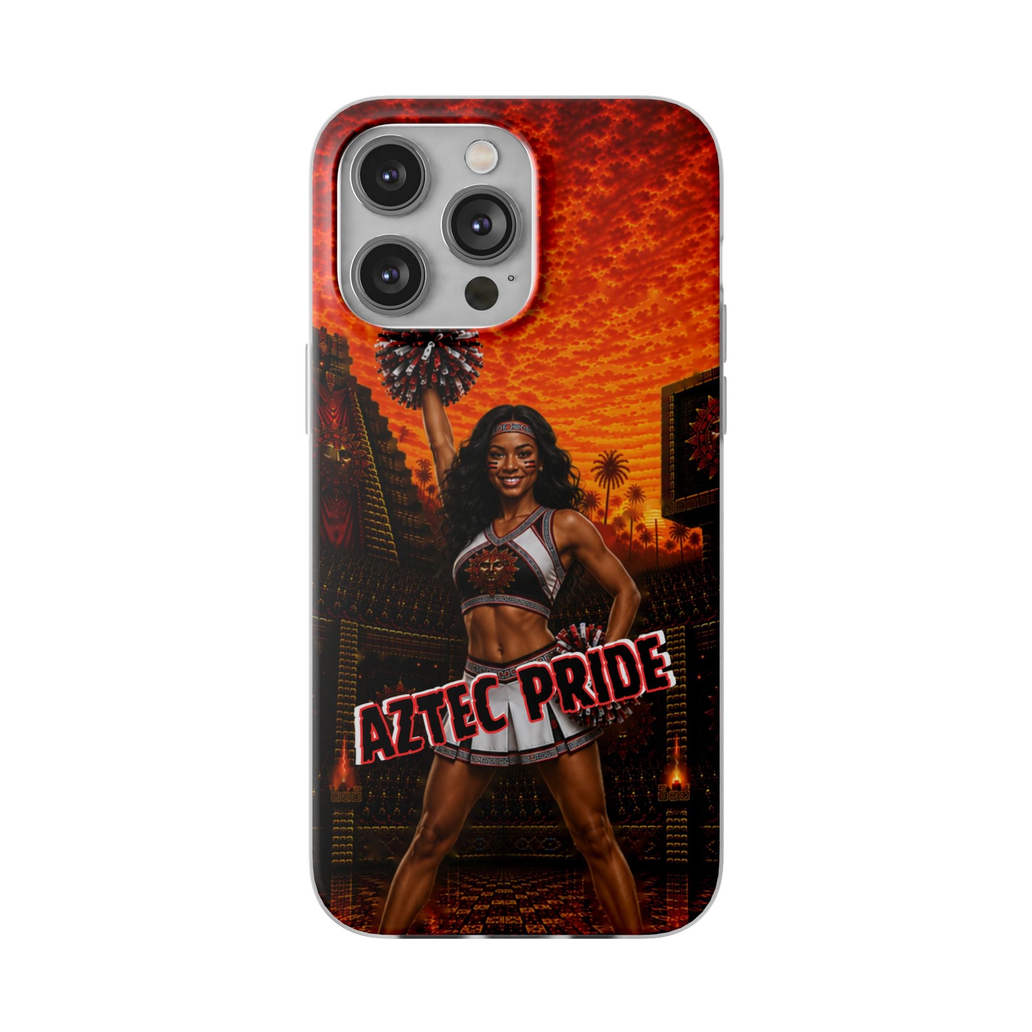 Aztec Cheerleader Warrior – Flexi Phone Case (iPhone & Samsung • Clear TPU • Made & Shipped in the USA • 🚚 FREE USA Shipping • Personalized Option)