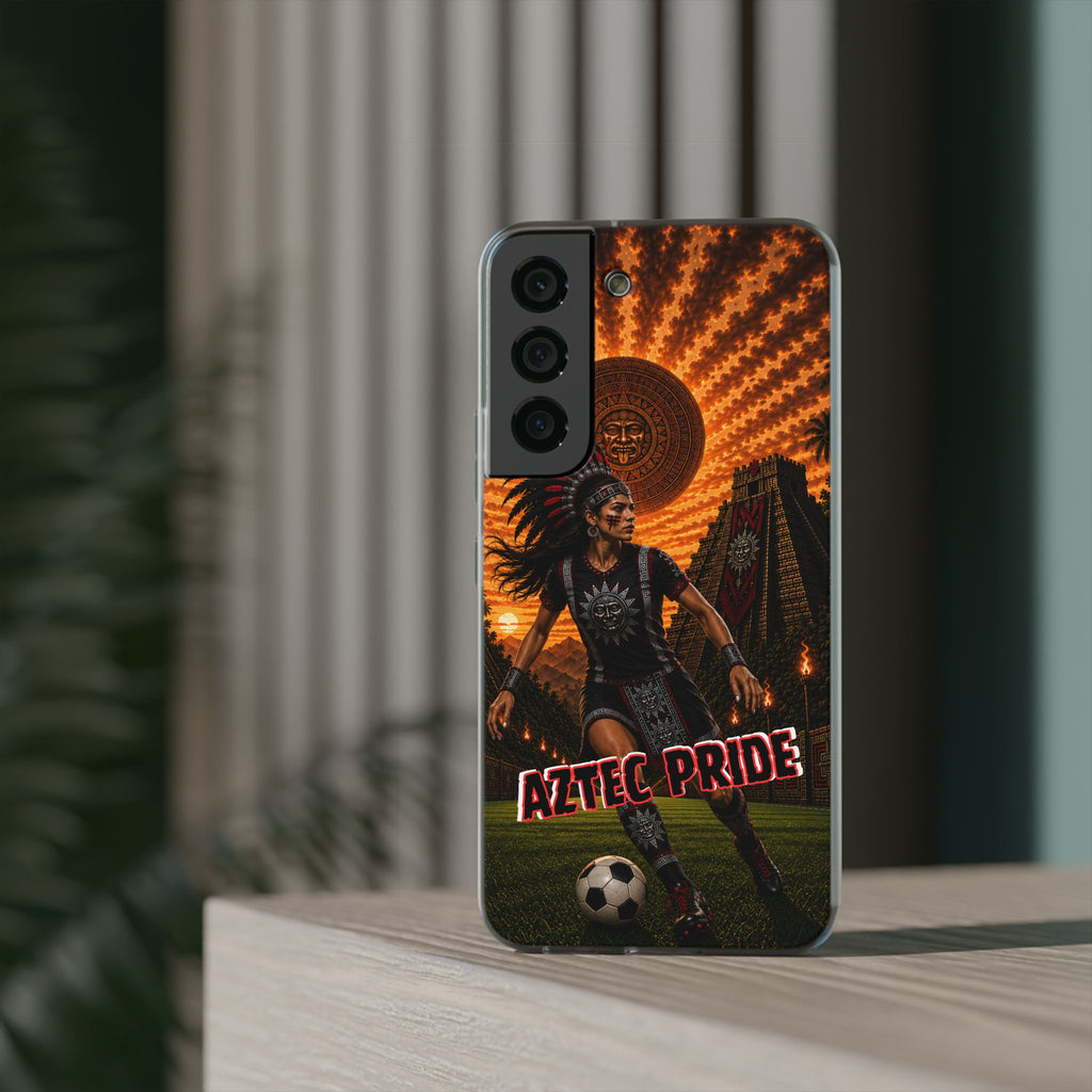 Aztec Soccer Female Warrior – Flexi Phone Case (iPhone & Samsung • Clear TPU • Made & Shipped in the USA • 🚚 FREE USA Shipping • Personalized Option)