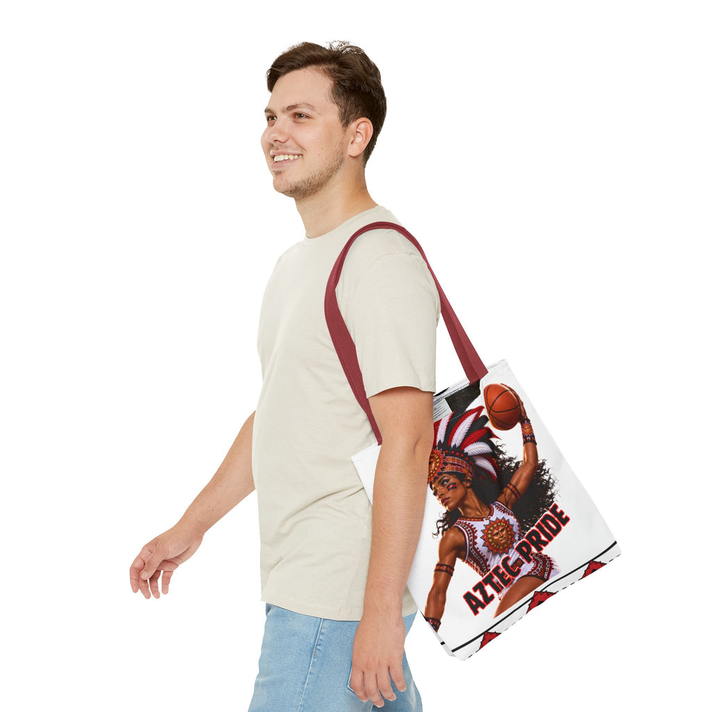 Aztec Basketball Black Female Warrior Tote Bag | Aztec-Inspired AI Art • Made & Shipped in the USA • 🚚 FREE USA Shipping • FREE Personalization