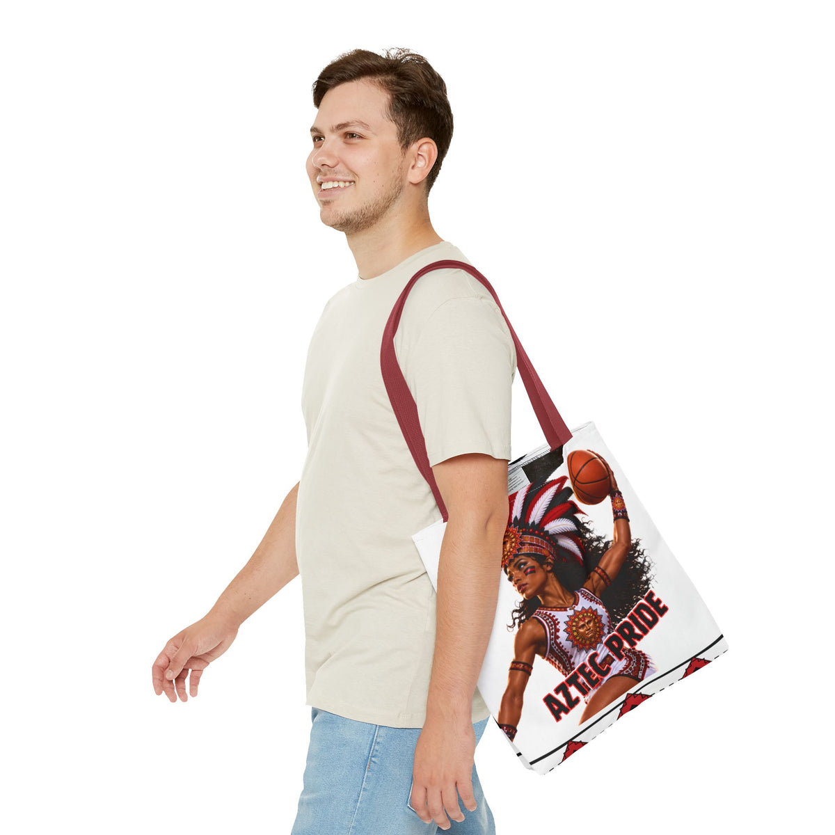 Aztec Basketball Black Female Warrior Tote Bag | Aztec-Inspired AI Art • Made & Shipped in the USA • 🚚 FREE USA Shipping • FREE Personalization