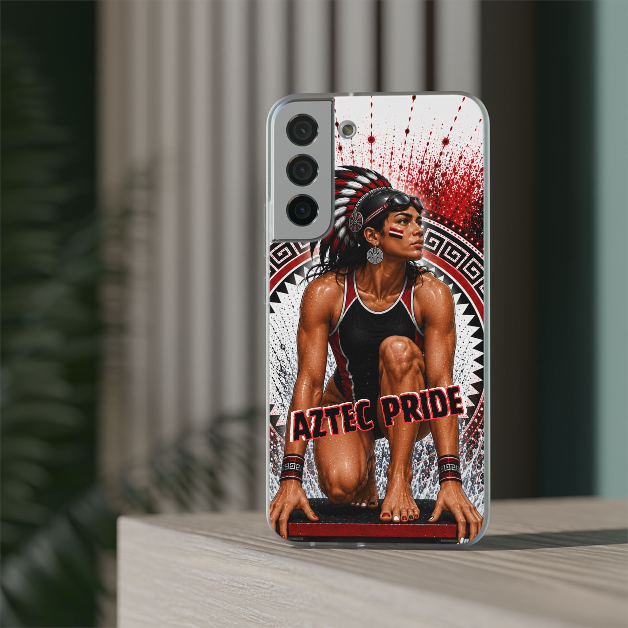 Aztec Swim & Dive Warrior – Flexi Phone Case (iPhone & Samsung • Clear TPU • Made & Shipped in the USA • 🚚 FREE USA Shipping • Personalized Option)