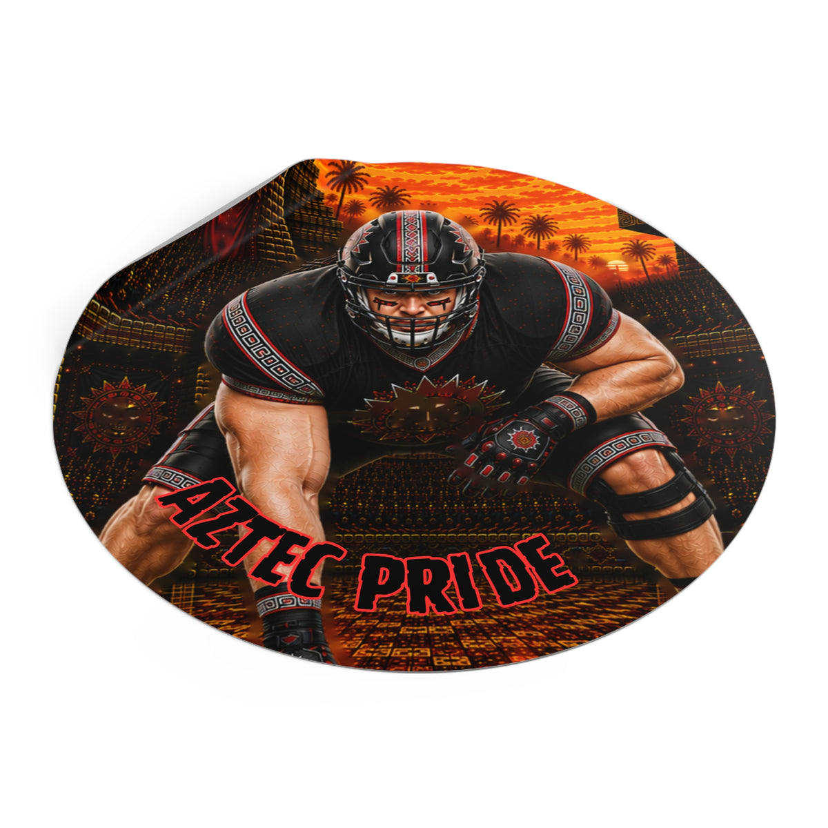 Aztec Football O-Line Warrior Round Vinyl Sticker 2”–6” | Made & Shipped in the USA • 🚚 FREE USA Shipping • Personalized Option