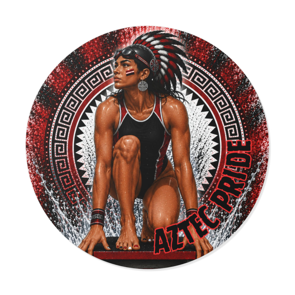 Aztec Swim & Dive Warrior Round Vinyl Sticker 2”–6” | Made & Shipped in the USA • 🚚 FREE USA Shipping • Personalized Option