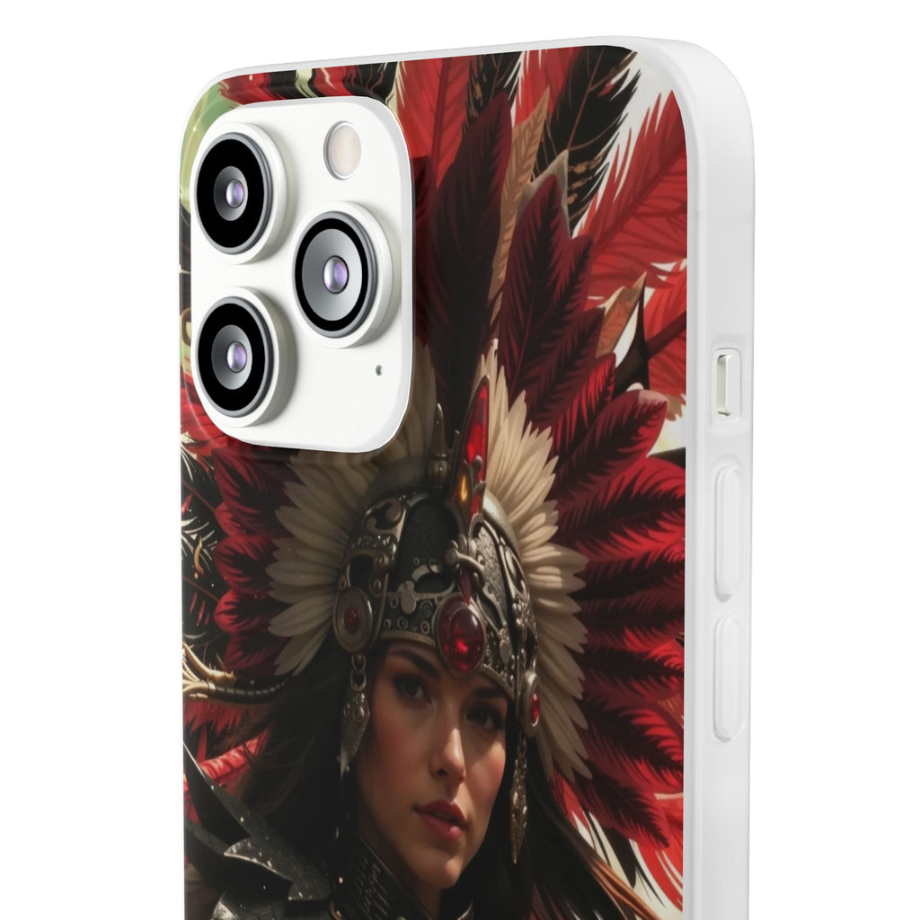 Aztec Blood Feather Goddess – Flexi Phone Case (iPhone & Samsung • Clear TPU • Made in USA • Personalized Option)