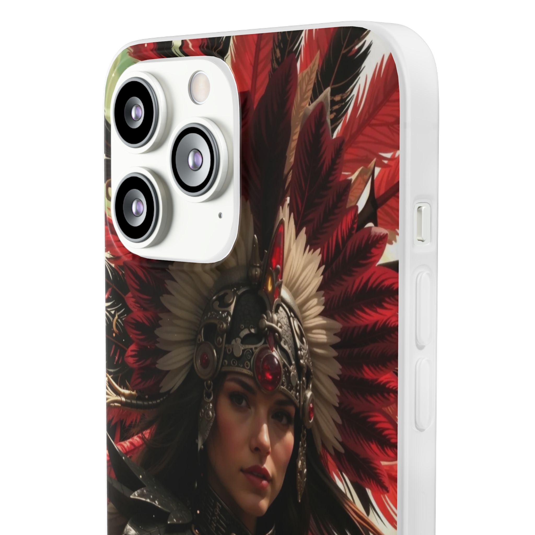 Aztec Blood Feather Goddess – Flexi Phone Case (iPhone & Samsung • Clear TPU • Made in USA • Personalized Option)