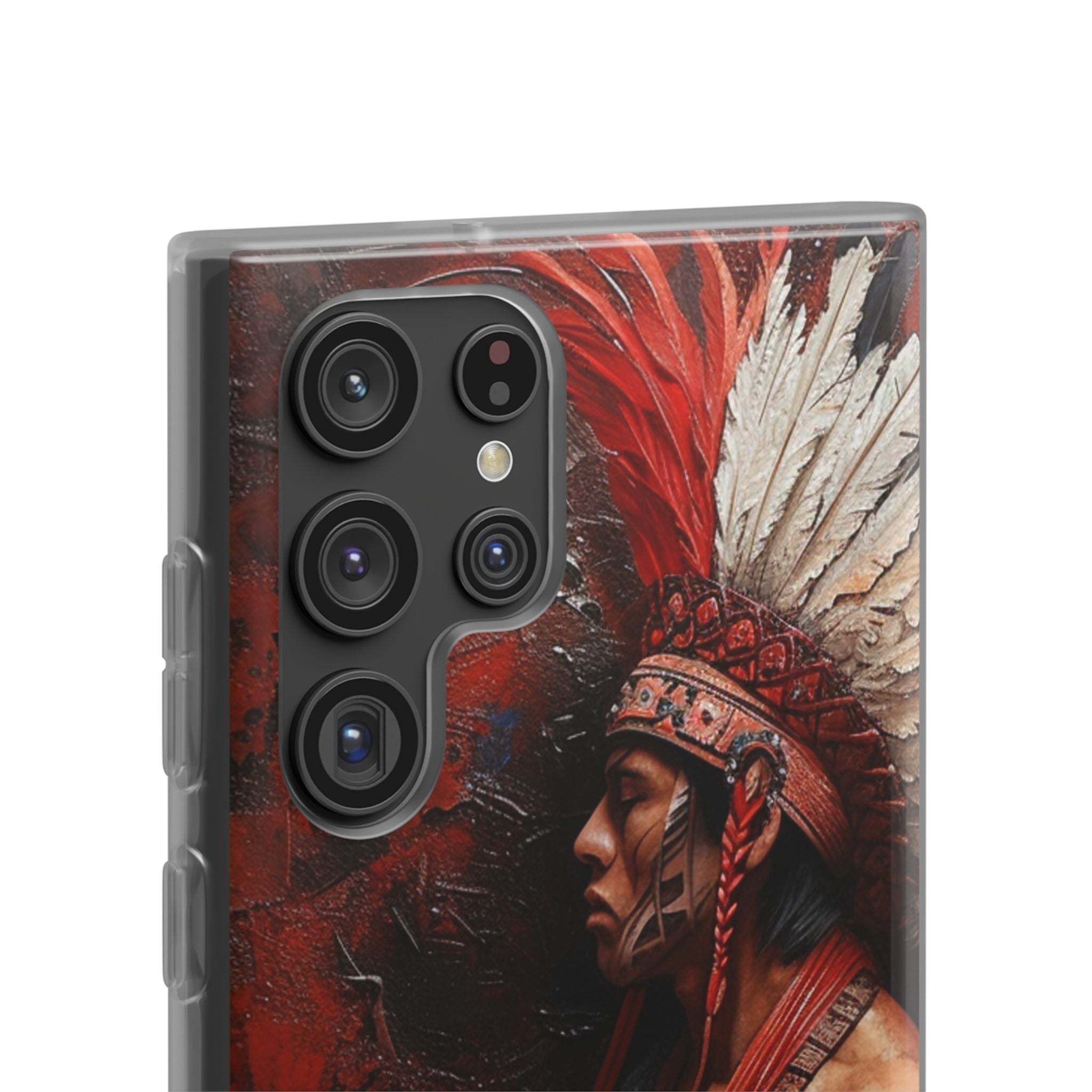 Aztec Noble Warrior – Flexi Phone Case (iPhone & Samsung • Clear TPU • Made in USA • Personalized Option)