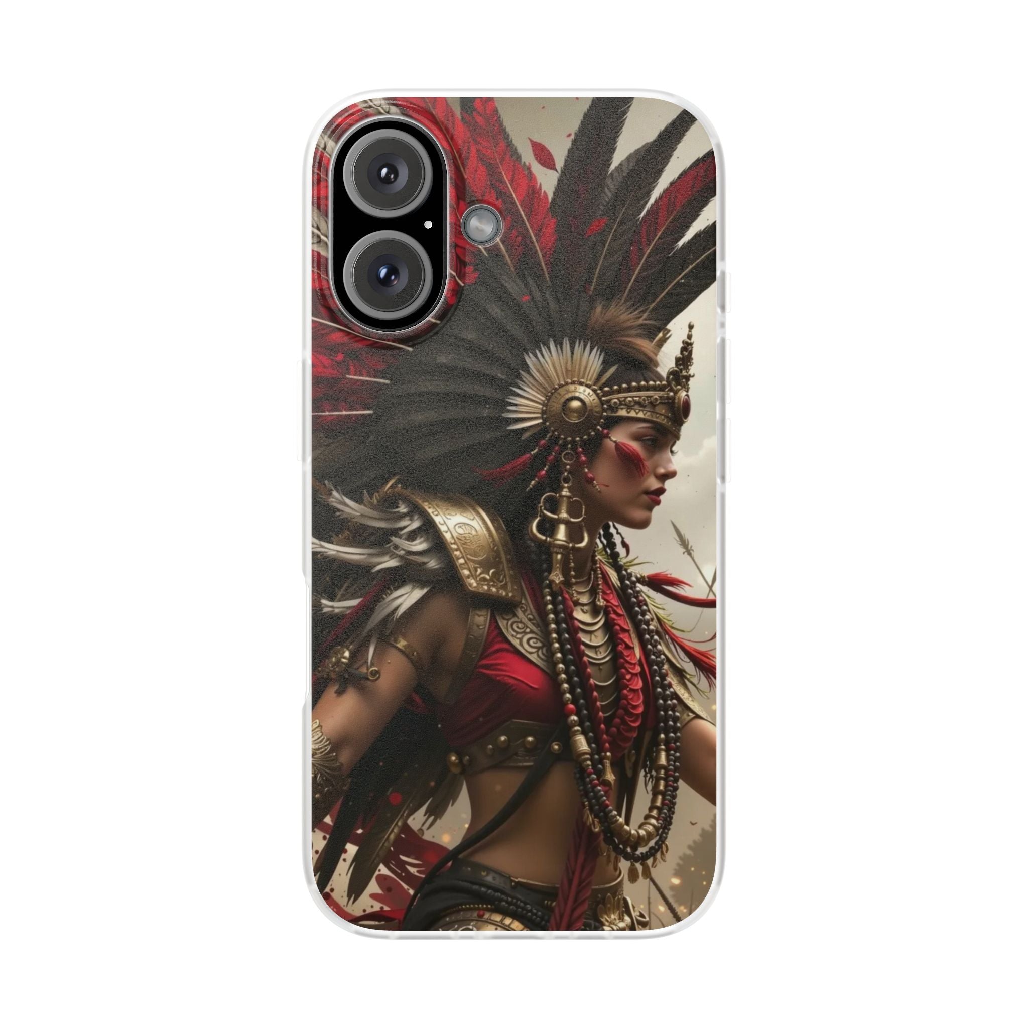 Aztec Warrior Queen – Flexi Phone Case (iPhone & Samsung • Clear TPU • Made in USA • Personalized Option)
