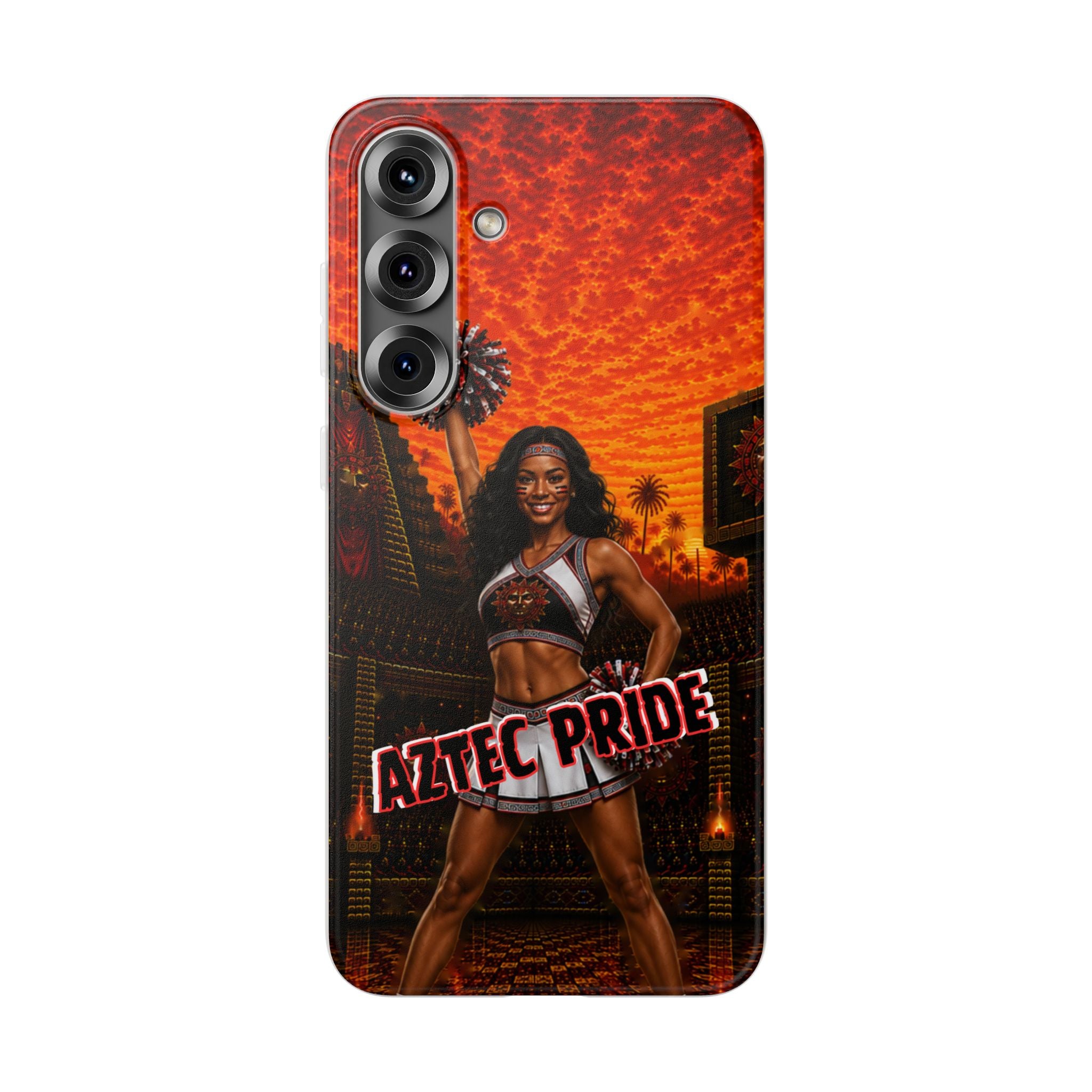 Aztec Cheerleader Warrior – Flexi Phone Case (iPhone & Samsung • Clear TPU • Made & Shipped in the USA • 🚚 FREE USA Shipping • Personalized Option)