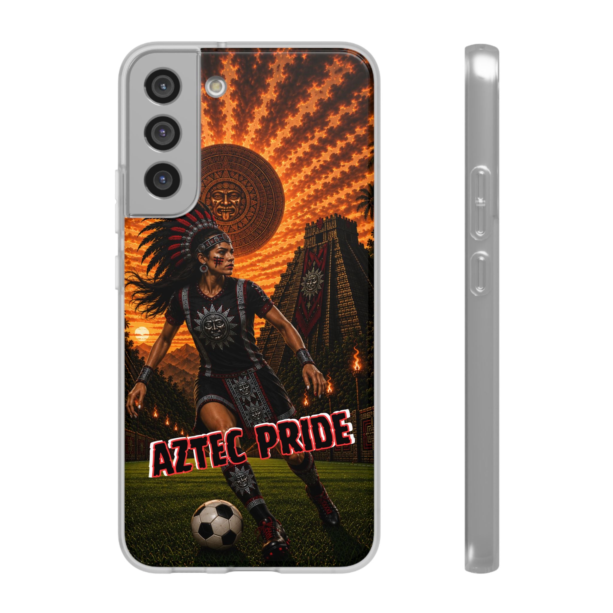 Aztec Soccer Female Warrior – Flexi Phone Case (iPhone & Samsung • Clear TPU • Made & Shipped in the USA • 🚚 FREE USA Shipping • Personalized Option)
