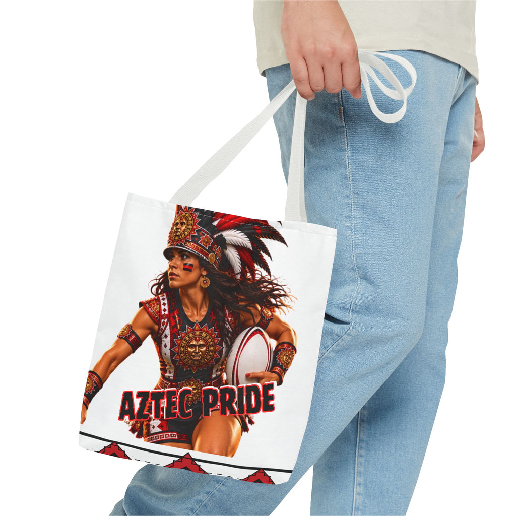 Aztec Rugby Female Warrior Tote Bag | Aztec-Inspired AI Art • Made & Shipped in the USA • 🚚 FREE USA Shipping • FREE Personalization