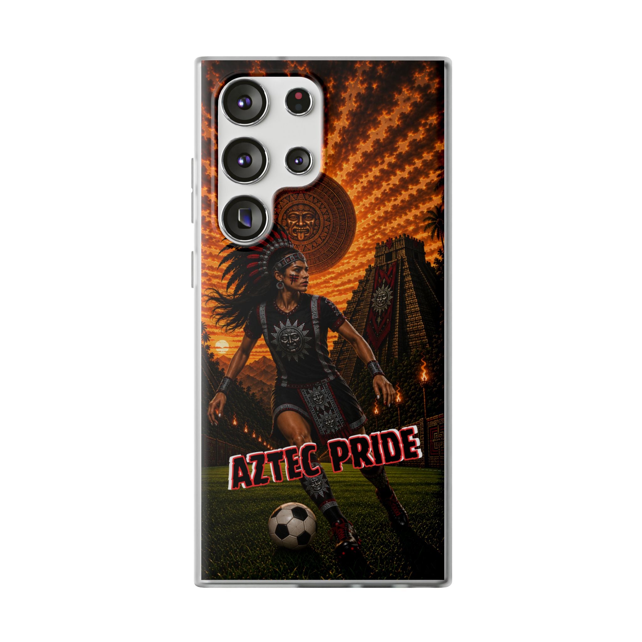 Aztec Soccer Female Warrior – Flexi Phone Case (iPhone & Samsung • Clear TPU • Made & Shipped in the USA • 🚚 FREE USA Shipping • Personalized Option)