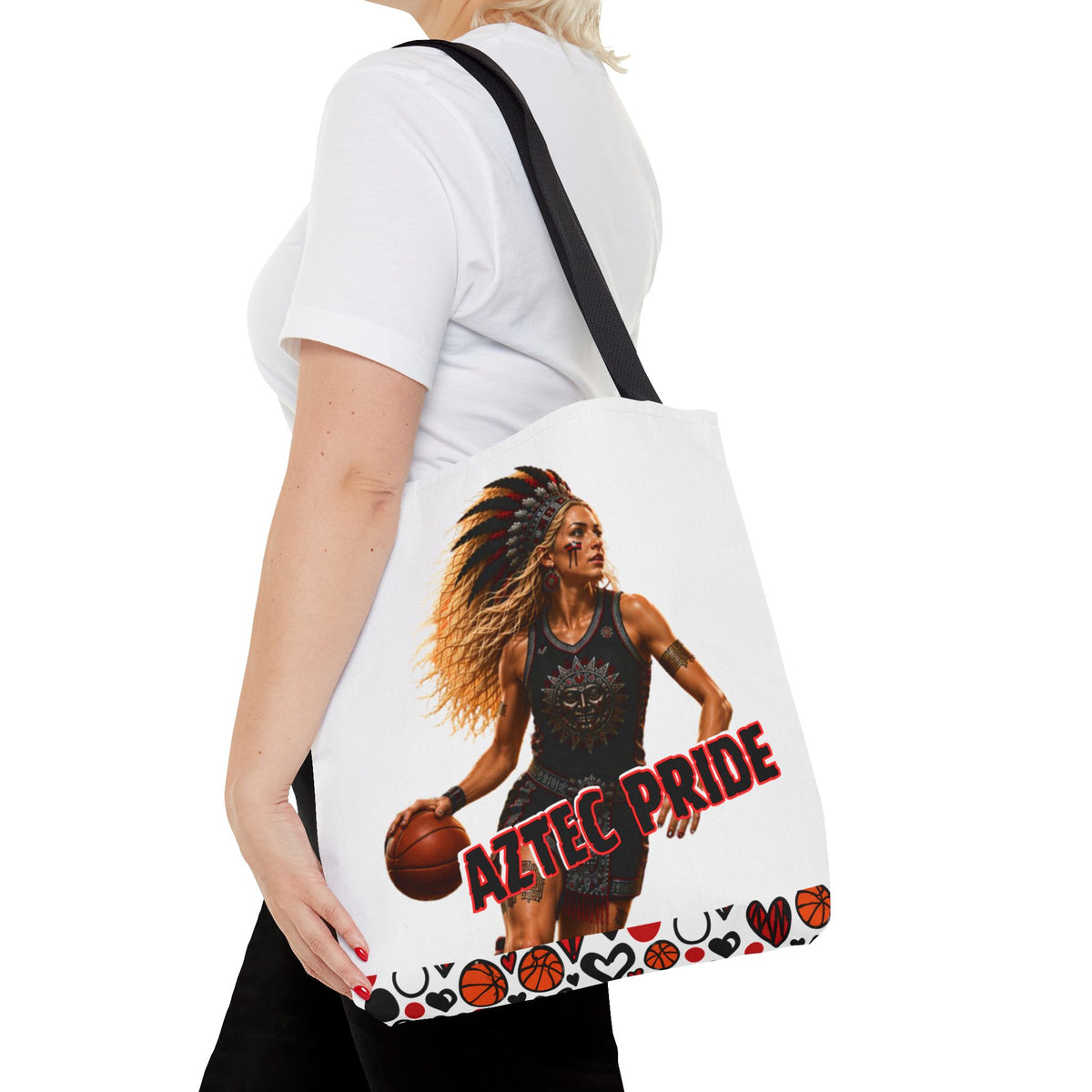 Aztec Basketball Female Warrior Tote Bag | Aztec-Inspired AI Art • Made & Shipped in the USA • 🚚 FREE USA Shipping • FREE Personalization