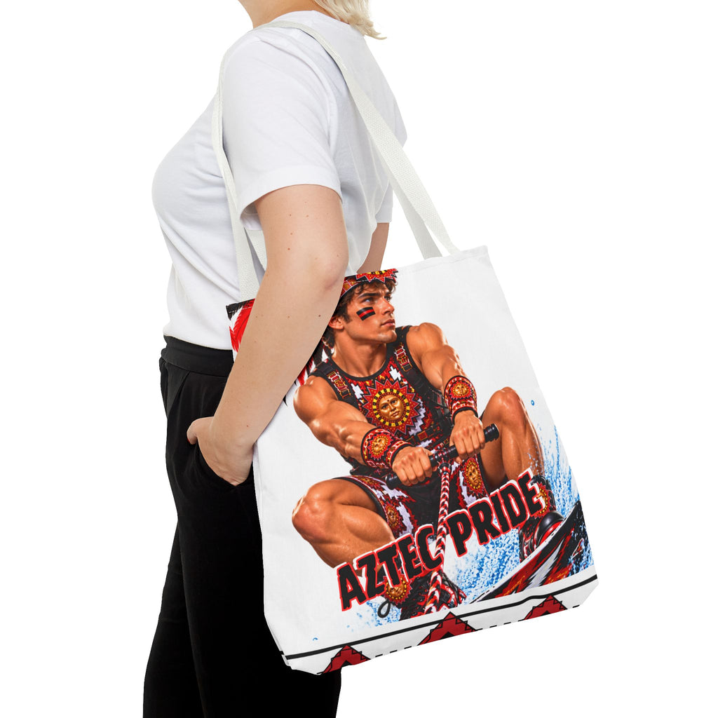Aztec Waterski Wakeboard Warrior Tote Bag | Aztec-Inspired AI Art • Made & Shipped in the USA • 🚚 FREE USA Shipping • FREE Personalization