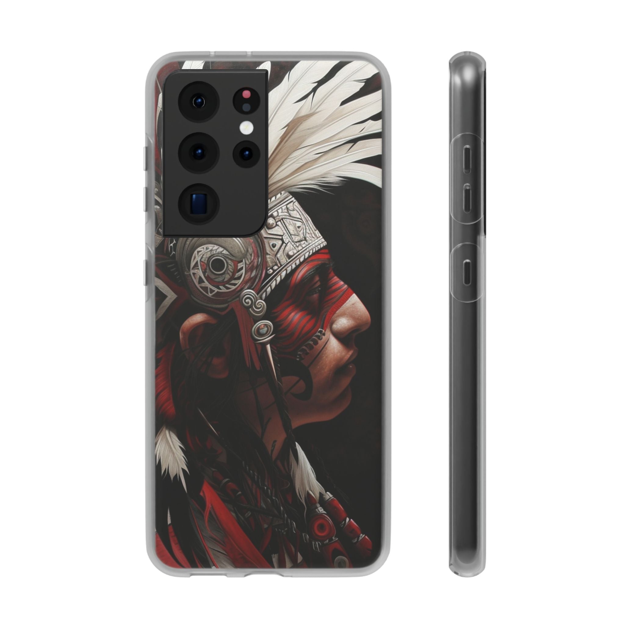 Aztec Warrior King – Flexi Phone Case (iPhone & Samsung • Clear TPU • Made in USA • Personalized Option)