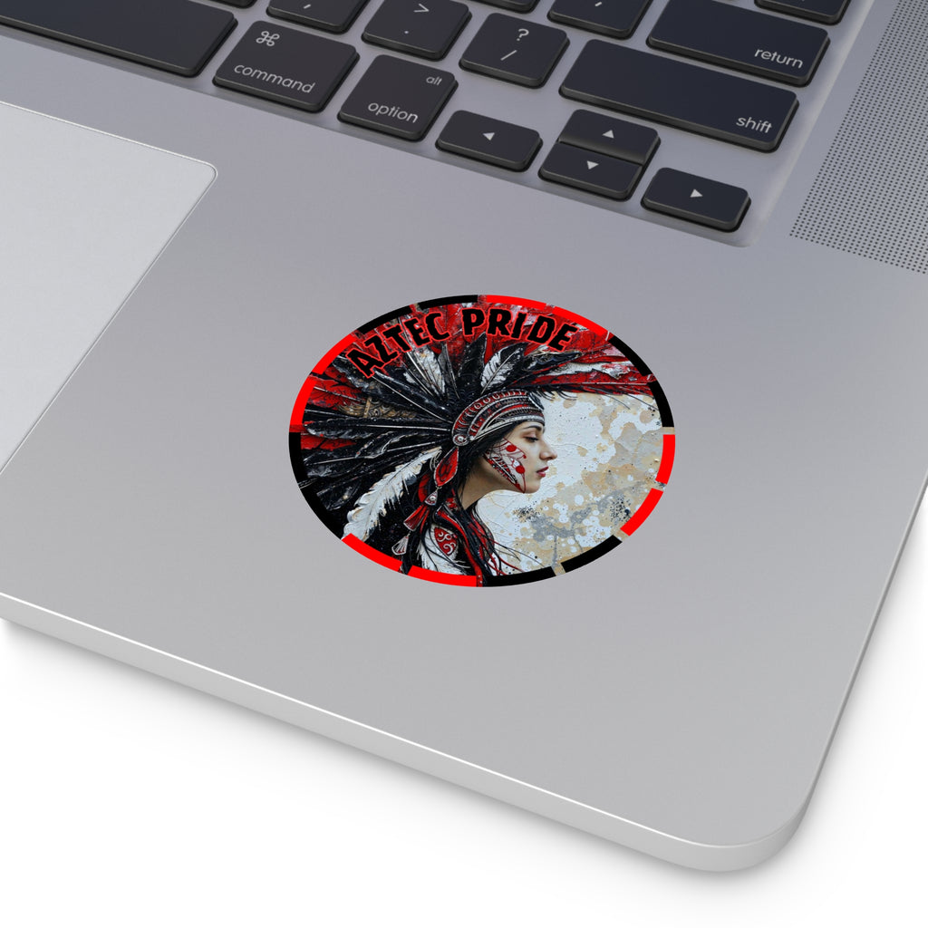Aztec Silent Goddess Round Vinyl Sticker – Waterproof Matte Decal (2”–6”)